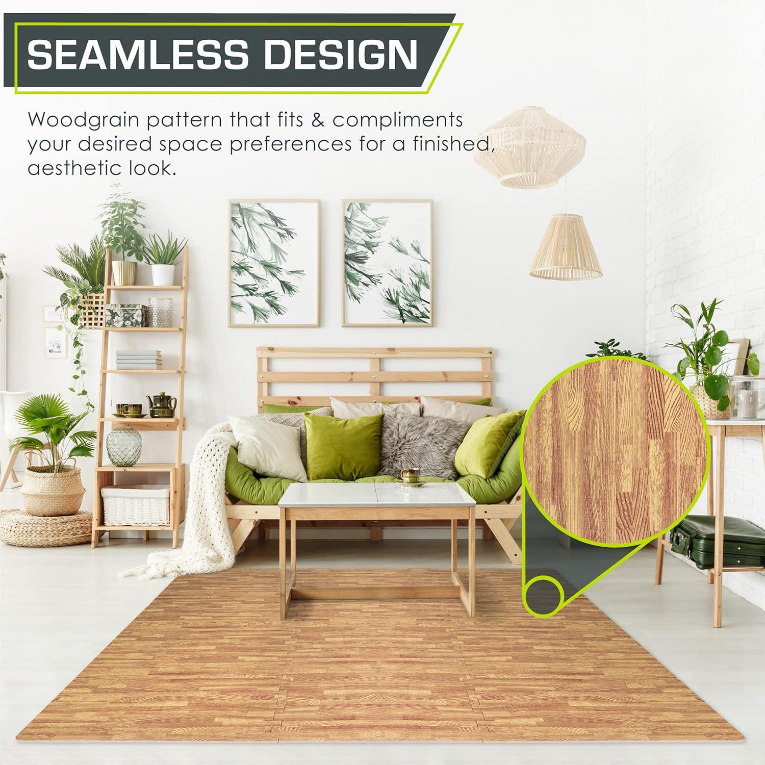 imageProsourceFit Wood Grain Puzzle Mat 12in 6 EVA Foam Interlocking Floor Tiles 24SQ FT for Secure Indoor Room Workout Flooring and Playmat Dark OakLight Oak  24 Sq Ft  6 Tiles