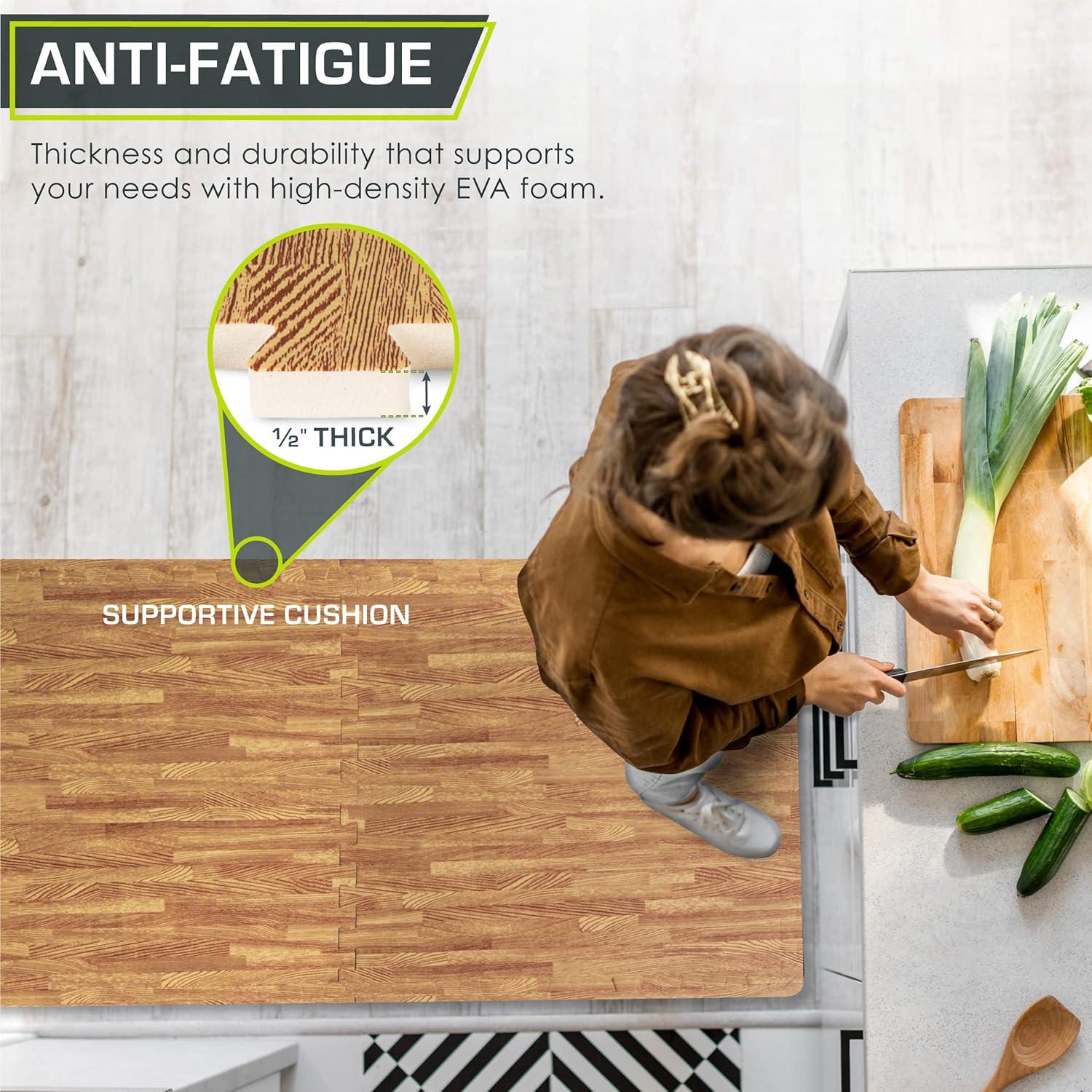 imageProsourceFit Wood Grain Puzzle Mat 12in 6 EVA Foam Interlocking Floor Tiles 24SQ FT for Secure Indoor Room Workout Flooring and Playmat Dark OakLight Oak  24 Sq Ft  6 Tiles