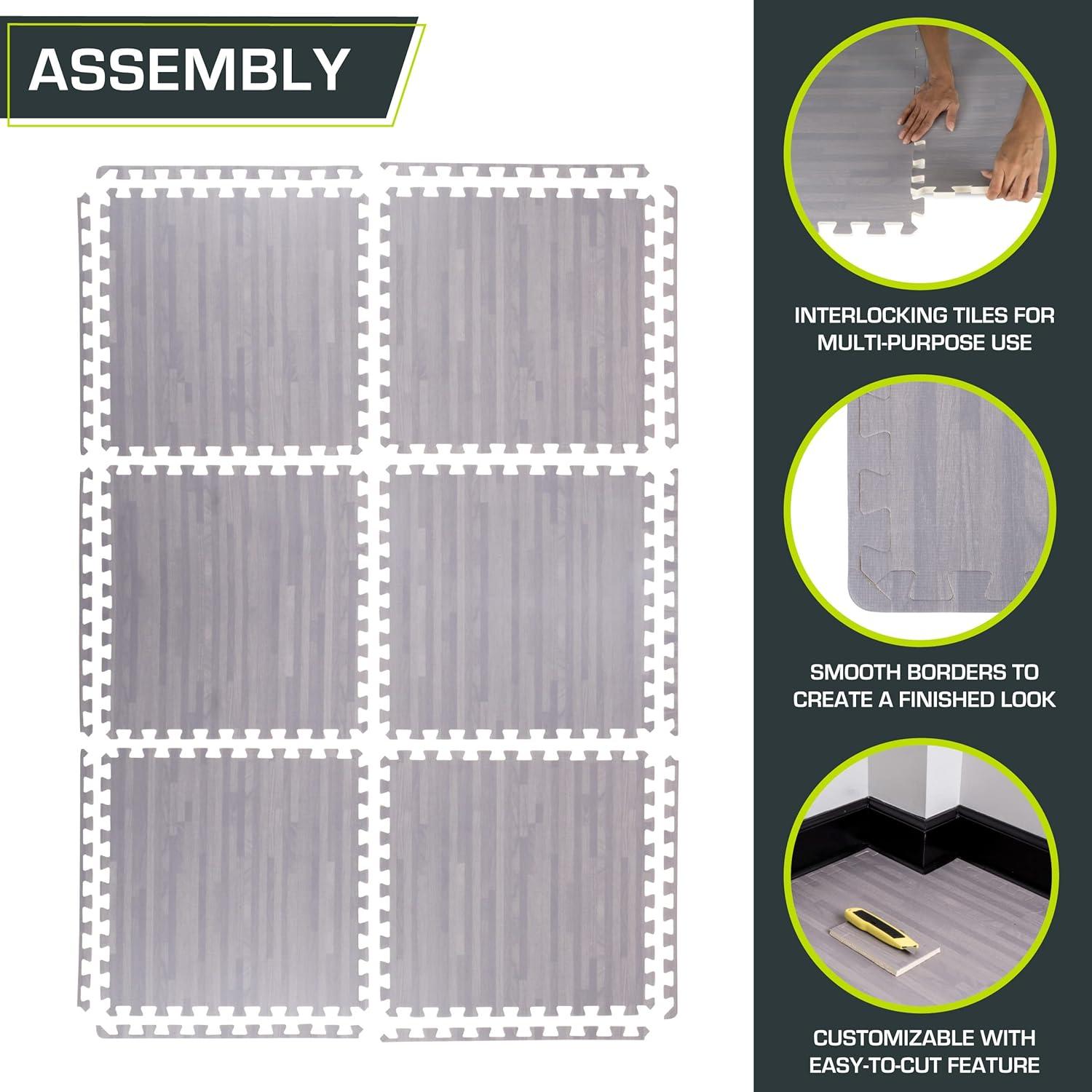 imageProsourceFit Wood Grain Puzzle Mat 12in 6 EVA Foam Interlocking Floor Tiles 24SQ FT for Secure Indoor Room Workout Flooring and Playmat Dark OakSlate Grey  24 Sq Ft  6 Tiles