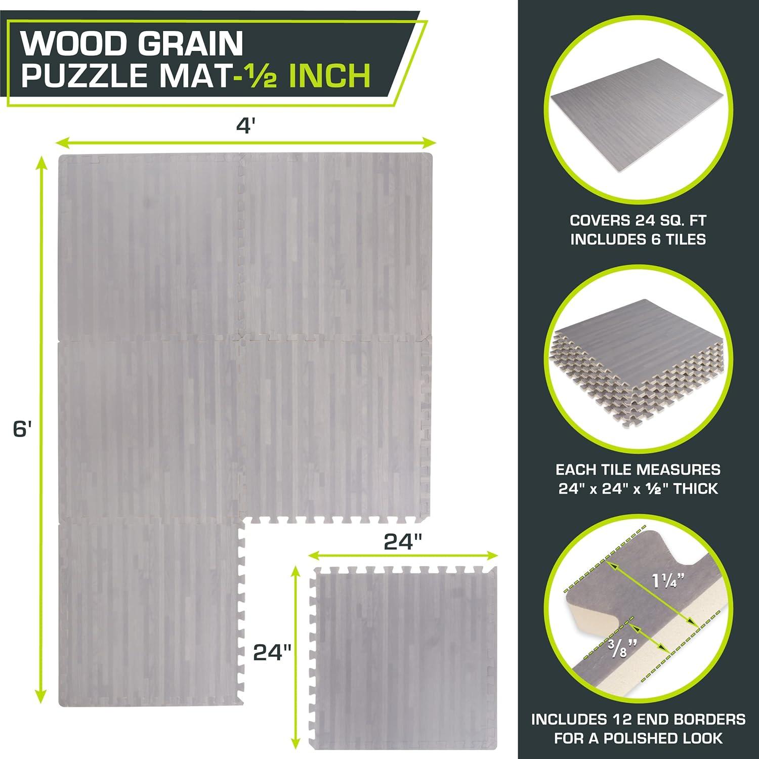 imageProsourceFit Wood Grain Puzzle Mat 12in 6 EVA Foam Interlocking Floor Tiles 24SQ FT for Secure Indoor Room Workout Flooring and Playmat Dark OakSlate Grey  24 Sq Ft  6 Tiles