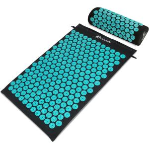 imageProsourceFit Acupressure Mat and Pillow Set for BackNeck Pain Relief and Muscle Relaxation Large  GreenWhiteLarge  BlackAqua