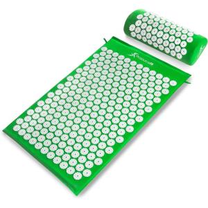 imageProsourceFit Acupressure Mat and Pillow Set for BackNeck Pain Relief and Muscle Relaxation Large  GreenWhiteLarge  GreenWhite
