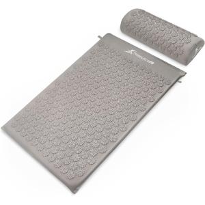 imageProsourceFit Acupressure Mat and Pillow Set for BackNeck Pain Relief and Muscle Relaxation Large  GreenWhiteLarge  GreyGrey