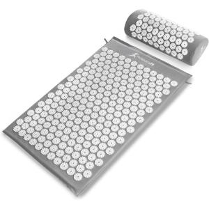 imageProsourceFit Acupressure Mat and Pillow Set for BackNeck Pain Relief and Muscle Relaxation Large  GreenWhiteLarge  GreyWhite