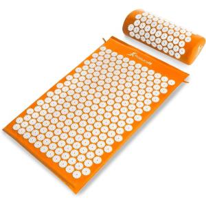 imageProsourceFit Acupressure Mat and Pillow Set for BackNeck Pain Relief and Muscle Relaxation Large  GreenWhiteLarge  OrangeWhite