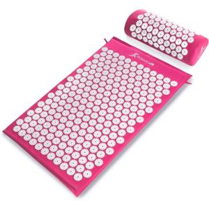 imageProsourceFit Acupressure Mat and Pillow Set for BackNeck Pain Relief and Muscle Relaxation Large  GreenWhiteLarge  PinkWhite