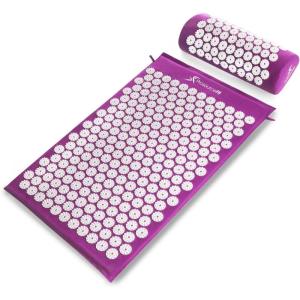 imageProsourceFit Acupressure Mat and Pillow Set for BackNeck Pain Relief and Muscle Relaxation Large  GreenWhiteLarge  PurpuleWhite