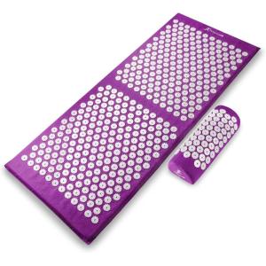 imageProsourceFit Acupressure Mat and Pillow Set for BackNeck Pain Relief and Muscle Relaxation Large  GreenWhiteXL  PurpuleWhite