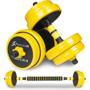 imageProsourceFit Adjustable Dumbbell ampamp Barbell Weight Set 2in1 Free Weights Available 44Lbs Home Gym EquipmentYellow 22lb
