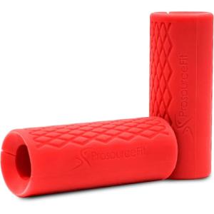 imageProsourceFit Thick Grips for Dumbbell and Barbell 19in Axle Bar Adapter for Weightlifting and Strength Training BlueRed
