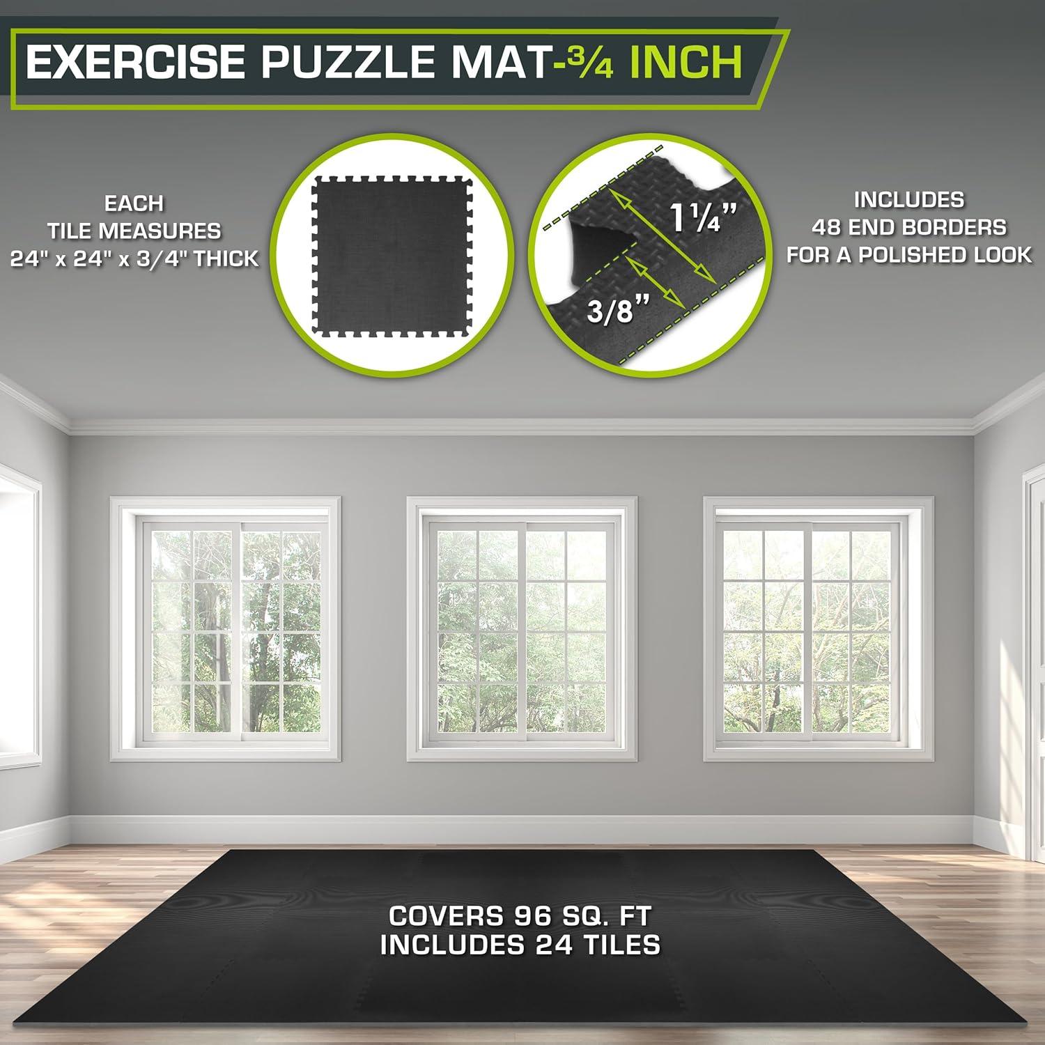 imageProsourceFit Extra Thick Puzzle Exercise Mat  EVA Foam Interlocking Tiles for Protective Cushioned Workout Flooring for Home and Gym Equipment Black  34 inch  24 Sq Ft  6 TilesBlack  34 Inch  96 Sq Ft  24 Tiles