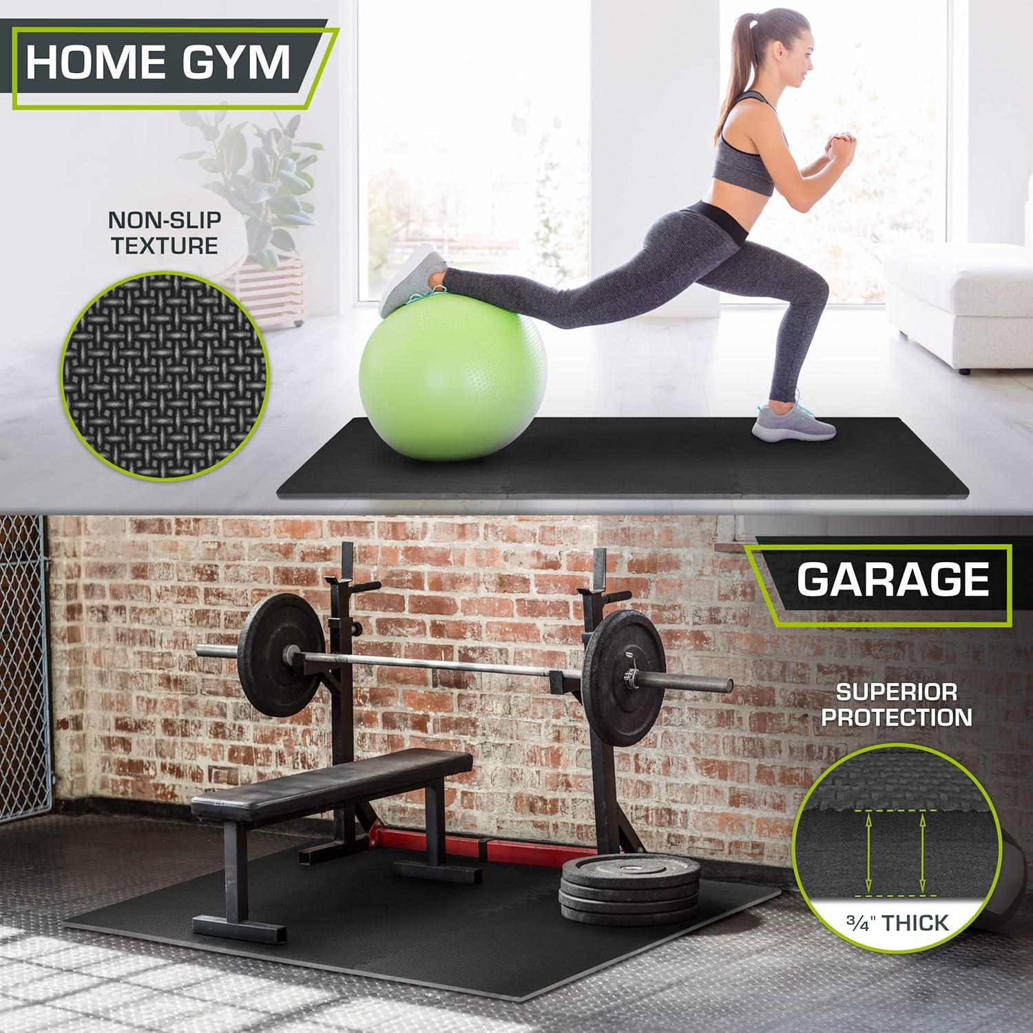 imageProsourceFit Extra Thick Puzzle Exercise Mat  EVA Foam Interlocking Tiles for Protective Cushioned Workout Flooring for Home and Gym Equipment Black  34 inch  24 Sq Ft  6 TilesBlack  34 Inch  24 Sq Ft  6 Tiles