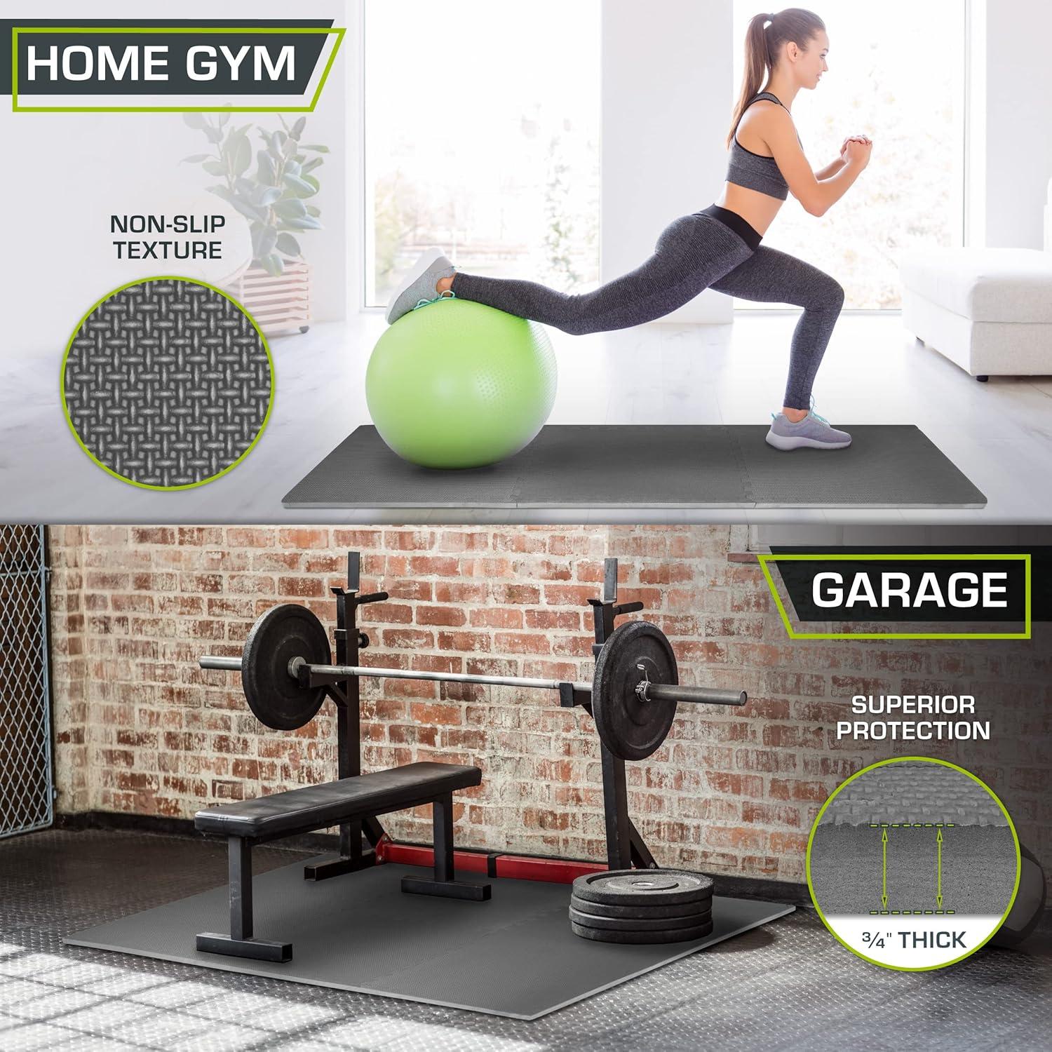 imageProsourceFit Extra Thick Puzzle Exercise Mat  EVA Foam Interlocking Tiles for Protective Cushioned Workout Flooring for Home and Gym Equipment Black  34 inch  24 Sq Ft  6 TilesGrey  34 Inch  24 Sq Ft  6 Tiles