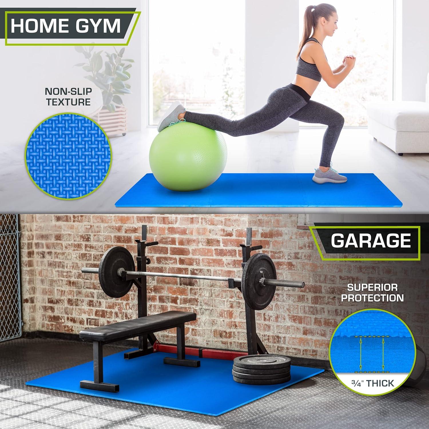 imageProsourceFit Extra Thick Puzzle Exercise Mat  EVA Foam Interlocking Tiles for Protective Cushioned Workout Flooring for Home and Gym Equipment Black  34 inch  24 Sq Ft  6 TilesBlue  34 Inch  24 Sq Ft  6 Tiles