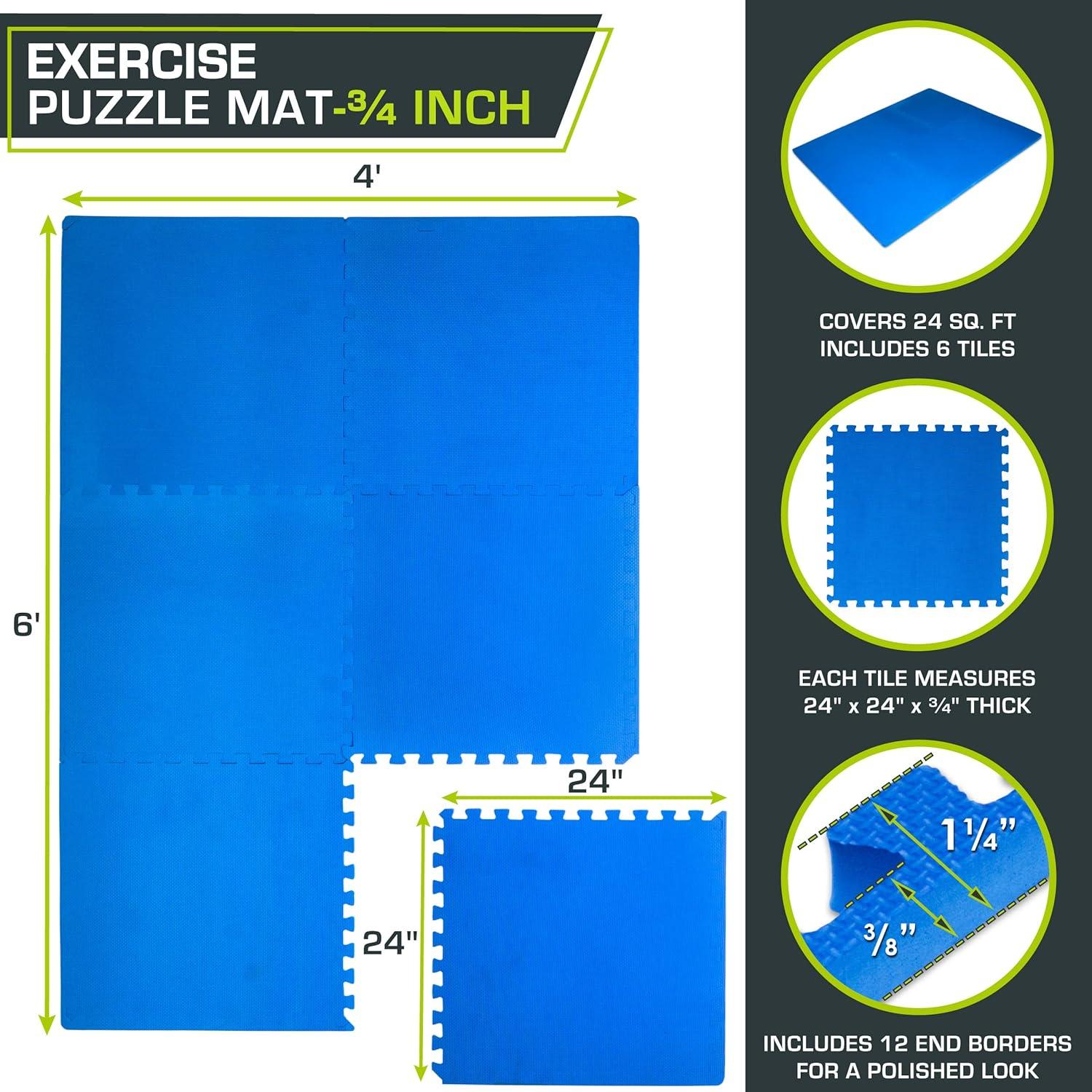 imageProsourceFit Extra Thick Puzzle Exercise Mat  EVA Foam Interlocking Tiles for Protective Cushioned Workout Flooring for Home and Gym Equipment Black  34 inch  24 Sq Ft  6 TilesBlue  34 Inch  24 Sq Ft  6 Tiles