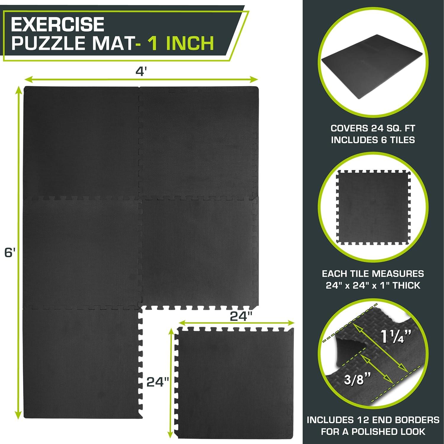 imageProsourceFit Extra Thick Puzzle Exercise Mat  EVA Foam Interlocking Tiles for Protective Cushioned Workout Flooring for Home and Gym Equipment Black  34 inch  24 Sq Ft  6 TilesBlack  1 Inch  24 Sq Ft  6 Tiles
