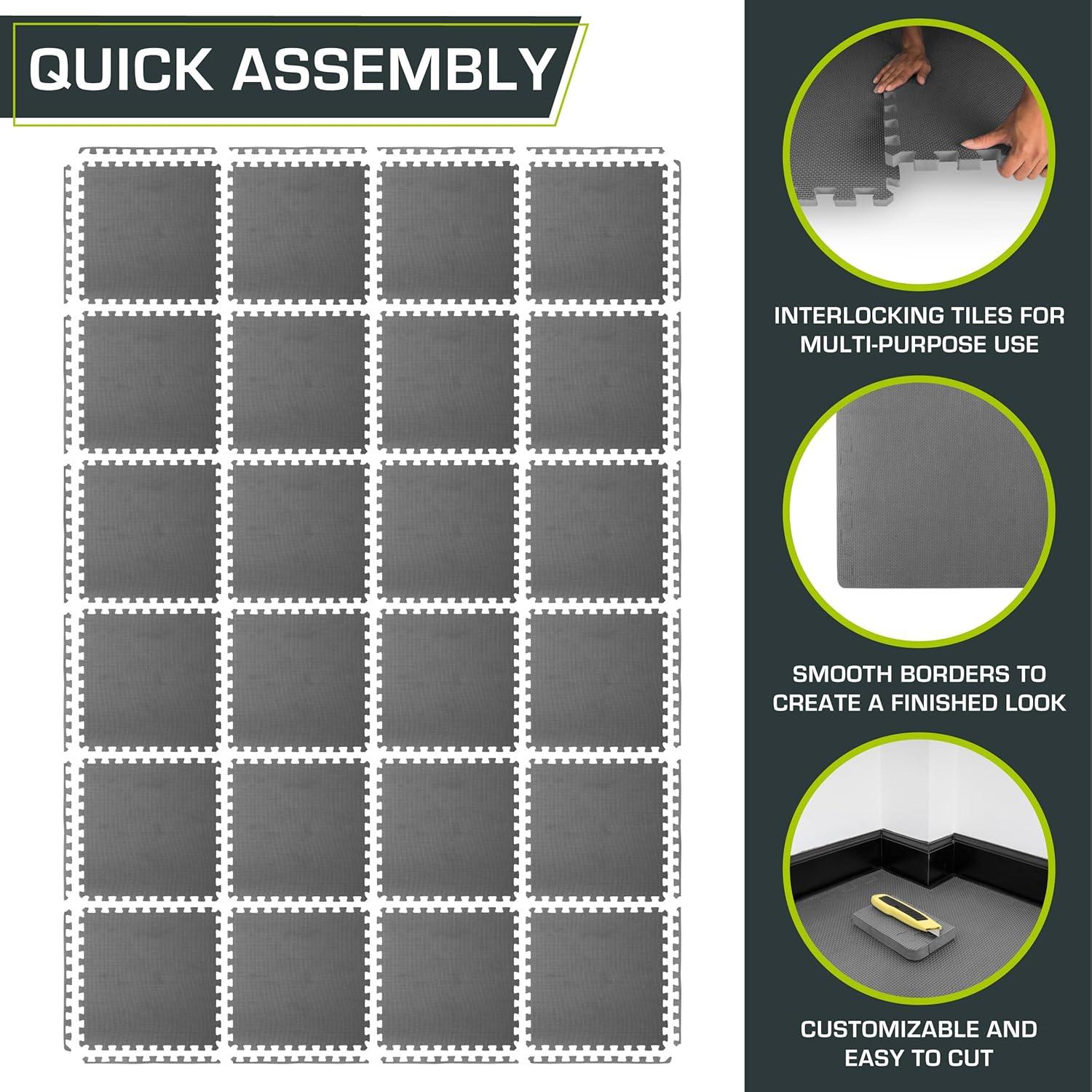 imageProsourceFit Extra Thick Puzzle Exercise Mat  EVA Foam Interlocking Tiles for Protective Cushioned Workout Flooring for Home and Gym Equipment Black  34 inch  24 Sq Ft  6 TilesGrey  34 Inch  96 Sq Ft  24 Tiles