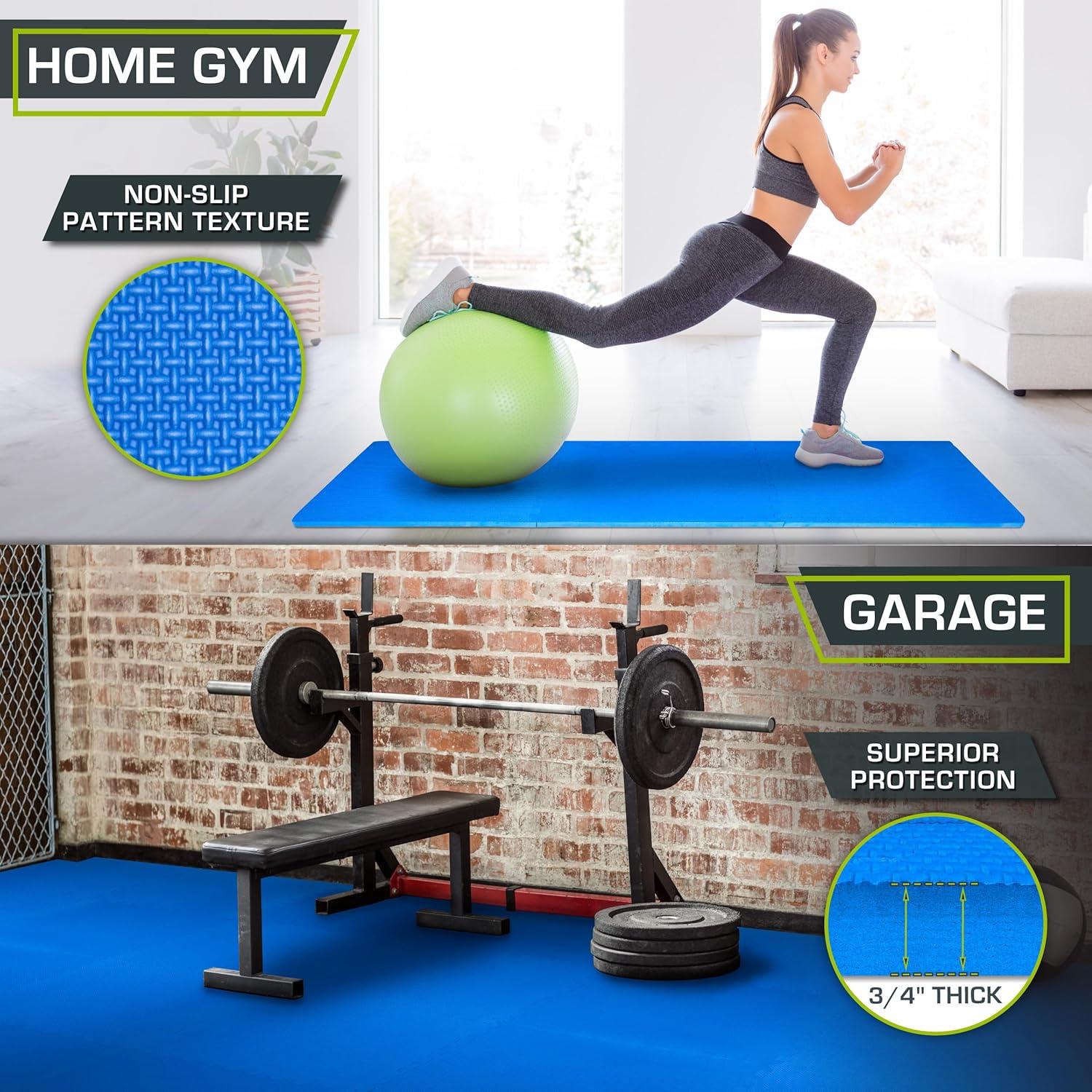 imageProsourceFit Extra Thick Puzzle Exercise Mat  EVA Foam Interlocking Tiles for Protective Cushioned Workout Flooring for Home and Gym Equipment Black  34 inch  24 Sq Ft  6 TilesBlue  34 Inch  96 Sq Ft  24 Tiles