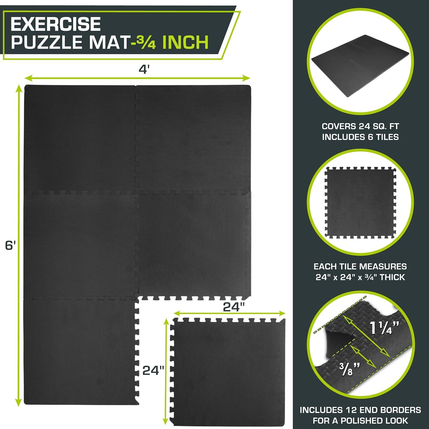 imageProsourceFit Extra Thick Puzzle Exercise Mat  EVA Foam Interlocking Tiles for Protective Cushioned Workout Flooring for Home and Gym Equipment Black  34 inch  24 Sq Ft  6 TilesBlack  34 Inch  24 Sq Ft  6 Tiles