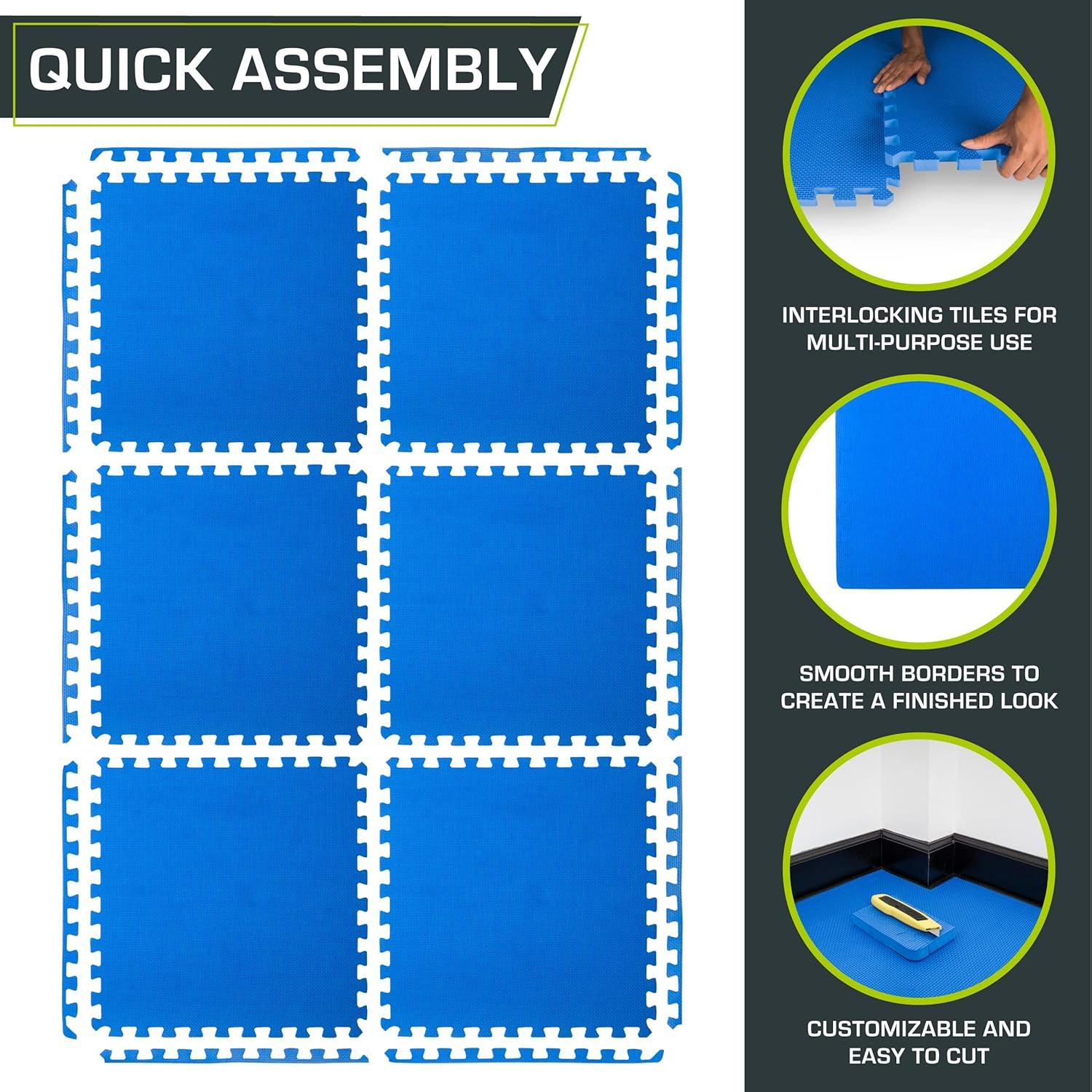 imageProsourceFit Extra Thick Puzzle Exercise Mat  EVA Foam Interlocking Tiles for Protective Cushioned Workout Flooring for Home and Gym Equipment Black  34 inch  24 Sq Ft  6 TilesBlue  34 Inch  24 Sq Ft  6 Tiles