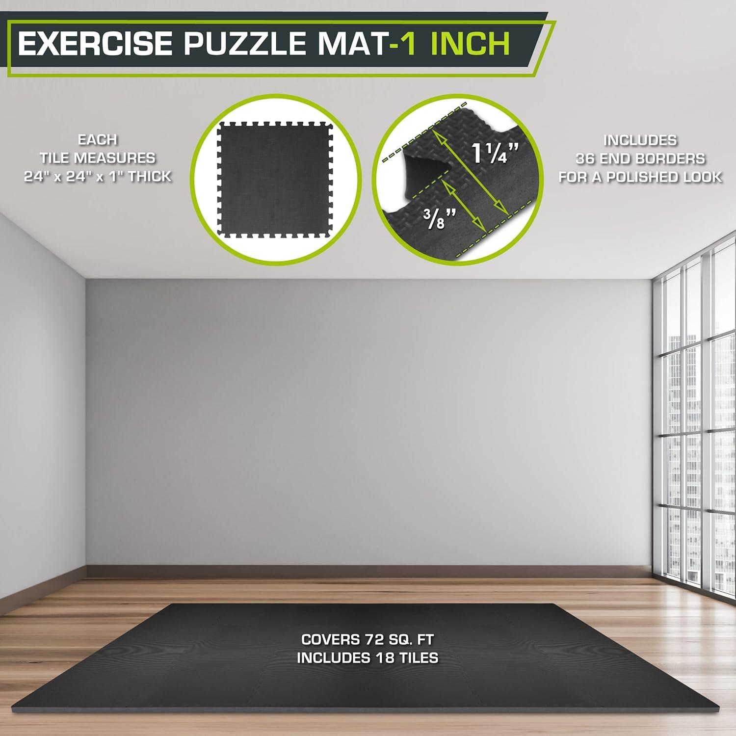 imageProsourceFit Extra Thick Puzzle Exercise Mat  EVA Foam Interlocking Tiles for Protective Cushioned Workout Flooring for Home and Gym Equipment Black  34 inch  24 Sq Ft  6 TilesBlack  1 Inch  72 Sq Ft  18 Tiles