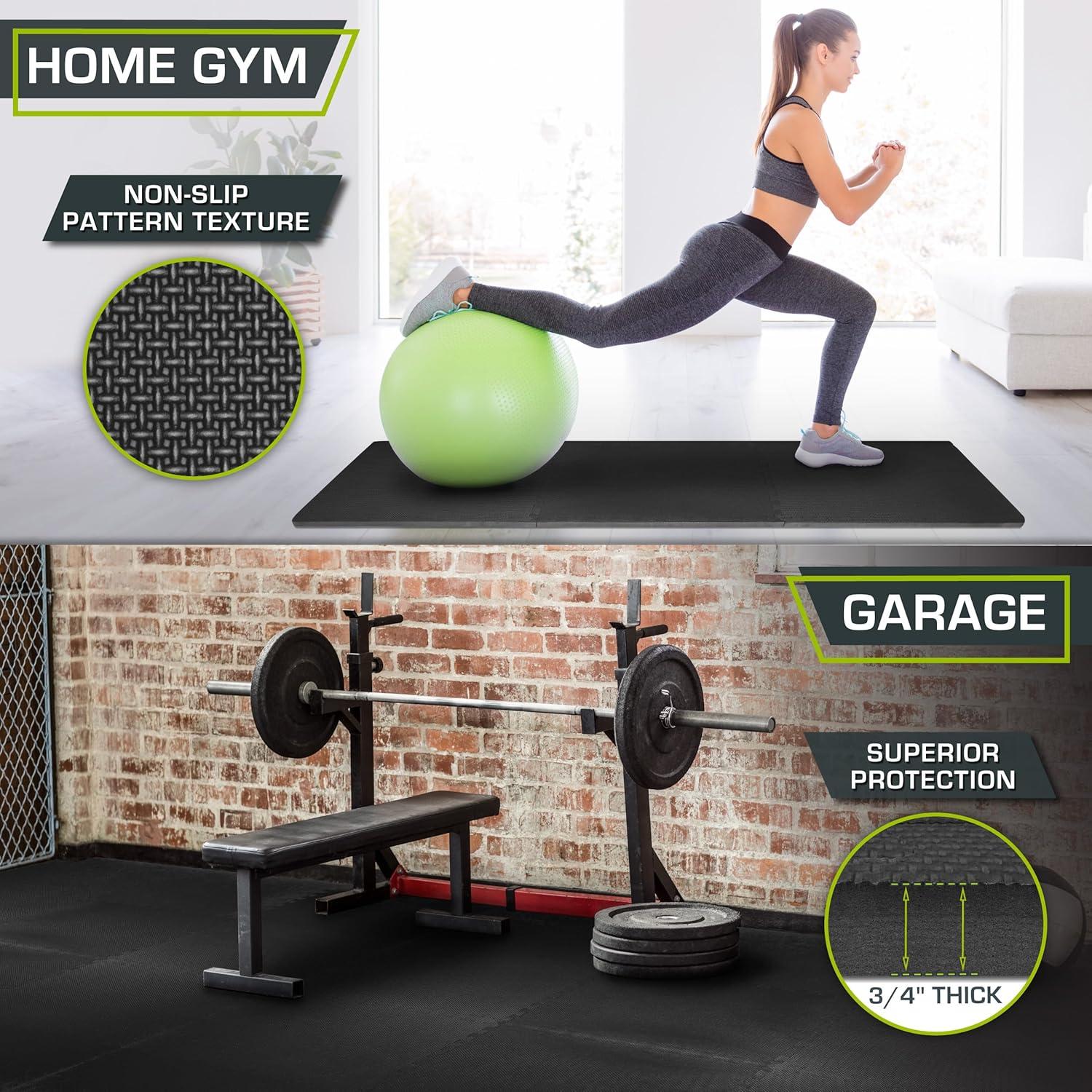 imageProsourceFit Extra Thick Puzzle Exercise Mat  EVA Foam Interlocking Tiles for Protective Cushioned Workout Flooring for Home and Gym Equipment Black  34 inch  24 Sq Ft  6 TilesBlack  34 Inch  96 Sq Ft  24 Tiles