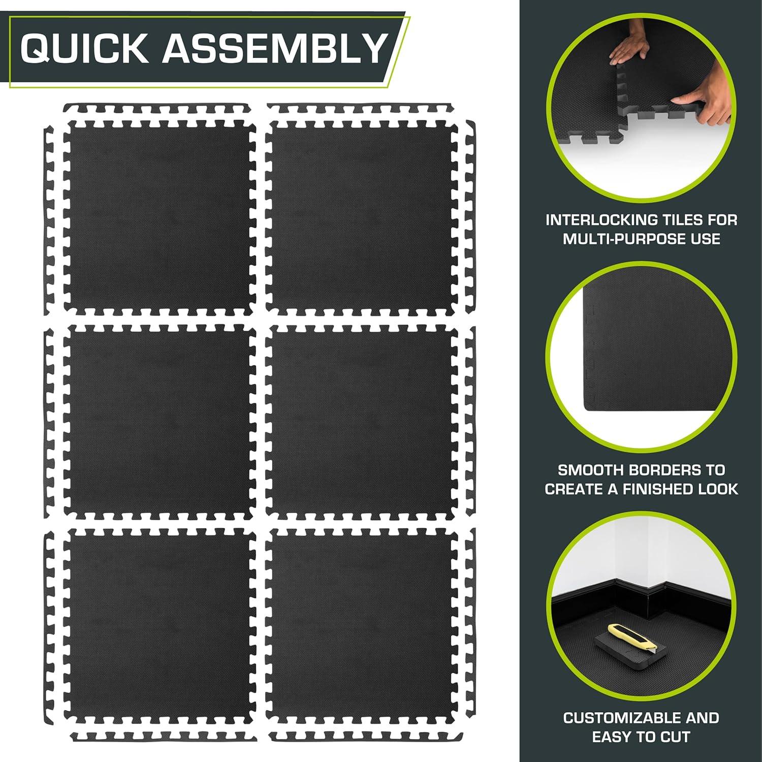 imageProsourceFit Extra Thick Puzzle Exercise Mat  EVA Foam Interlocking Tiles for Protective Cushioned Workout Flooring for Home and Gym Equipment Black  34 inch  24 Sq Ft  6 TilesBlack  34 Inch  24 Sq Ft  6 Tiles