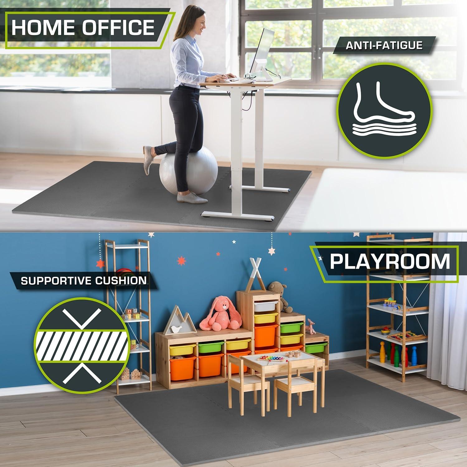 imageProsourceFit Extra Thick Puzzle Exercise Mat  EVA Foam Interlocking Tiles for Protective Cushioned Workout Flooring for Home and Gym Equipment Black  34 inch  24 Sq Ft  6 TilesGrey  34 Inch  96 Sq Ft  24 Tiles