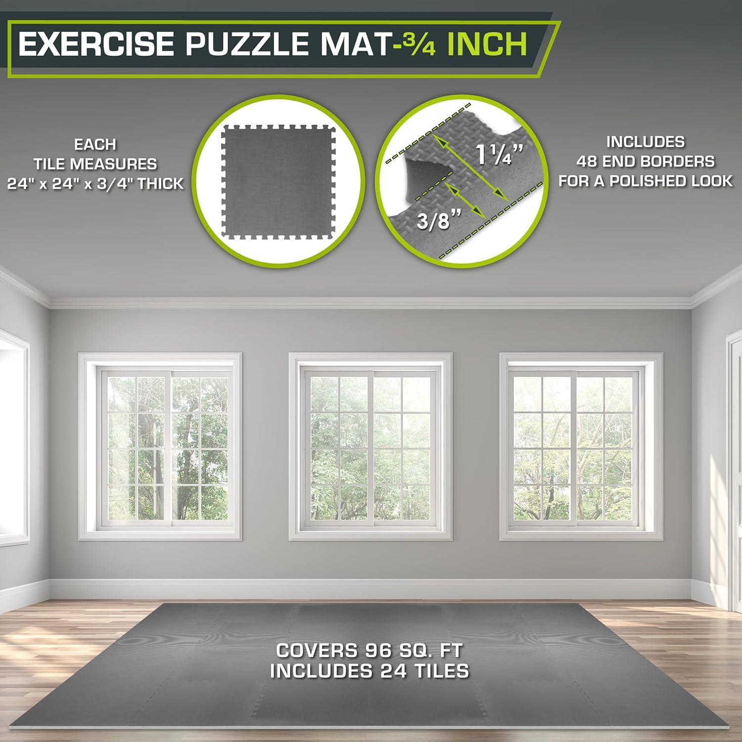 imageProsourceFit Extra Thick Puzzle Exercise Mat  EVA Foam Interlocking Tiles for Protective Cushioned Workout Flooring for Home and Gym Equipment Black  34 inch  24 Sq Ft  6 TilesGrey  34 Inch  96 Sq Ft  24 Tiles