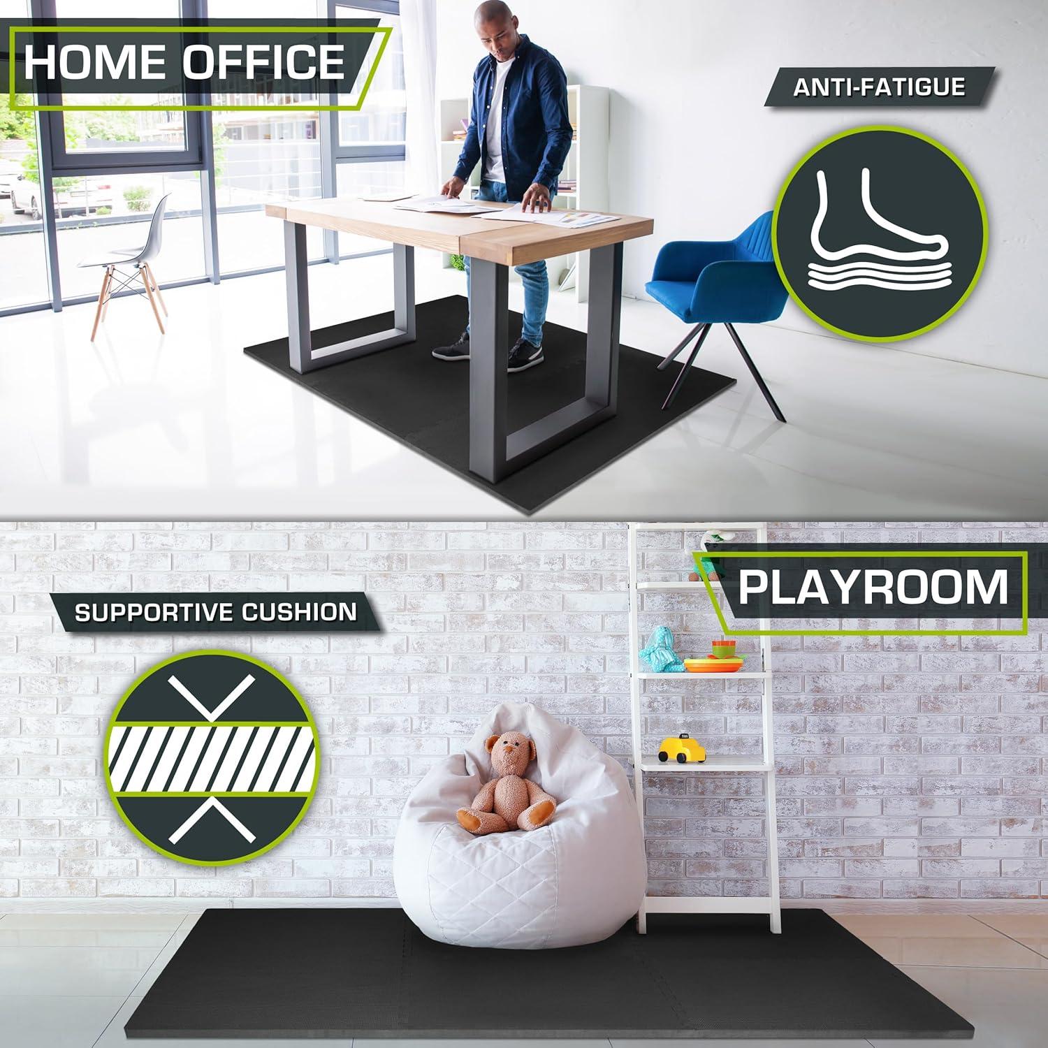 imageProsourceFit Extra Thick Puzzle Exercise Mat  EVA Foam Interlocking Tiles for Protective Cushioned Workout Flooring for Home and Gym Equipment Black  34 inch  24 Sq Ft  6 TilesBlack  1 Inch  24 Sq Ft  6 Tiles