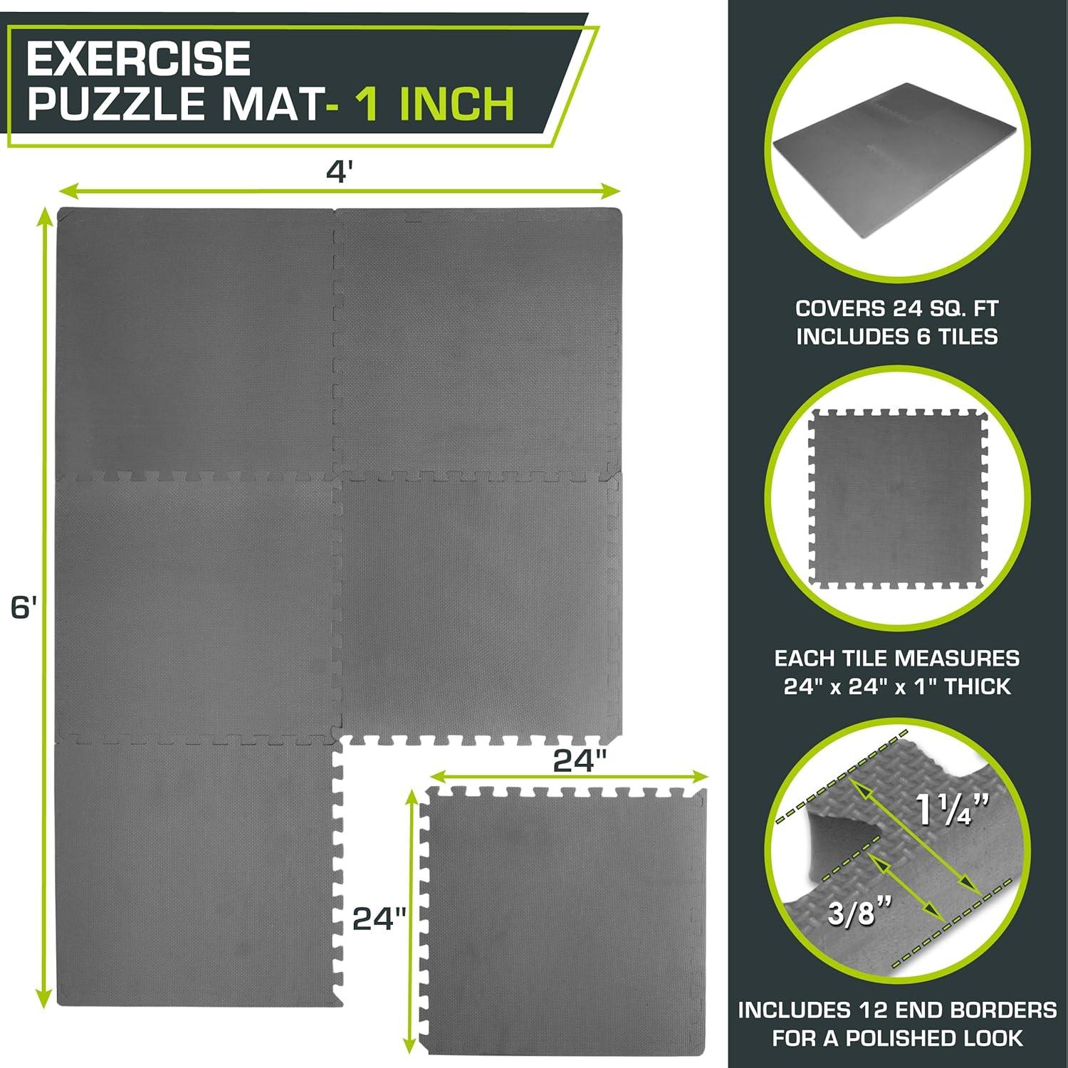 imageProsourceFit Extra Thick Puzzle Exercise Mat  EVA Foam Interlocking Tiles for Protective Cushioned Workout Flooring for Home and Gym Equipment Black  34 inch  24 Sq Ft  6 TilesGrey  1 Inch  24 Sq Ft  6 Tiles