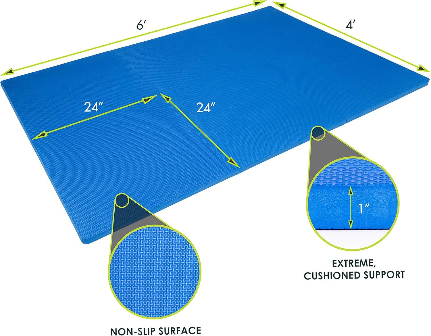 imageProsourceFit Extra Thick Puzzle Exercise Mat  EVA Foam Interlocking Tiles for Protective Cushioned Workout Flooring for Home and Gym Equipment Black  34 inch  24 Sq Ft  6 TilesBlue  1 Inch  24 Sq Ft  6 Tiles