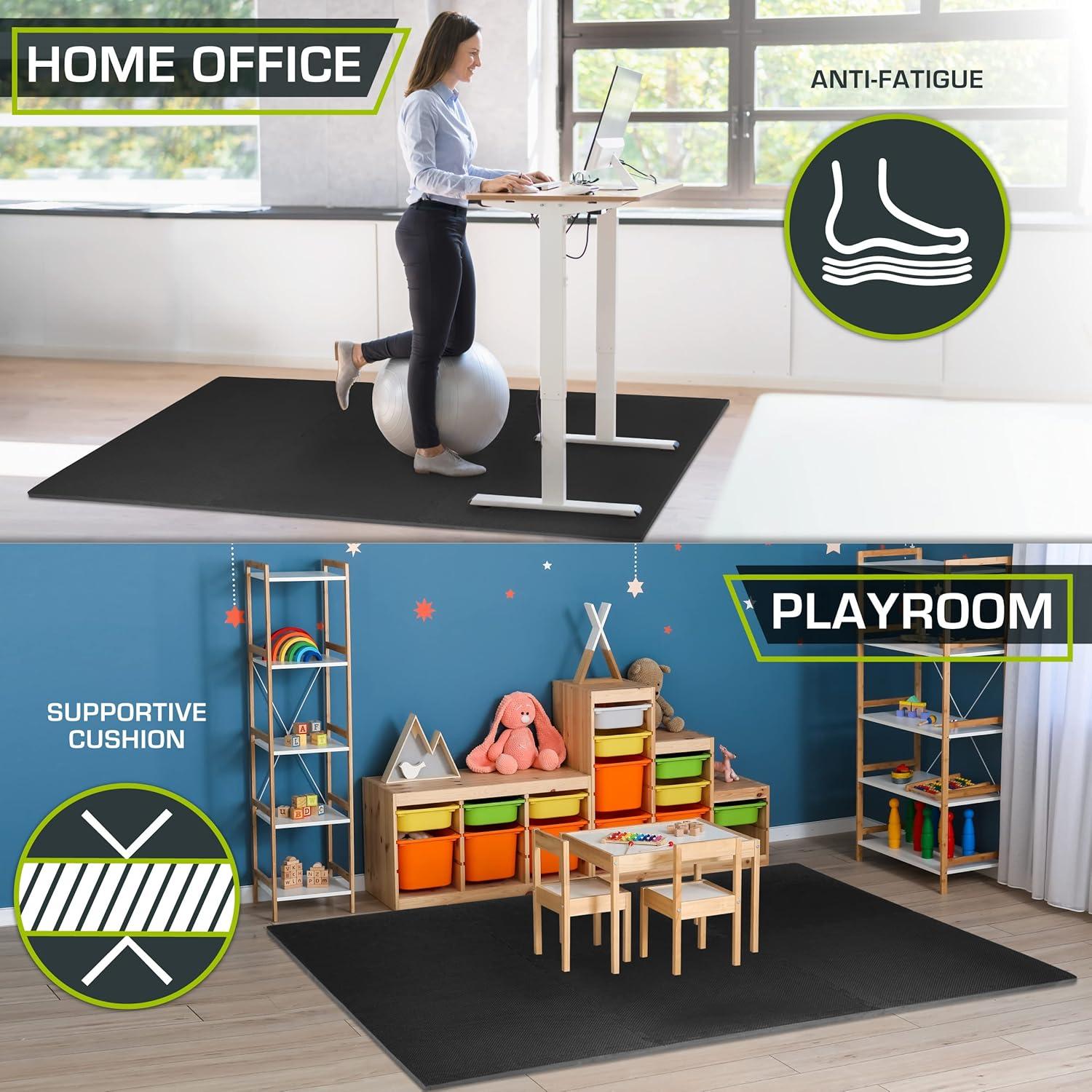 imageProsourceFit Extra Thick Puzzle Exercise Mat  EVA Foam Interlocking Tiles for Protective Cushioned Workout Flooring for Home and Gym Equipment Black  34 inch  24 Sq Ft  6 TilesBlack  34 Inch  24 Sq Ft  6 Tiles