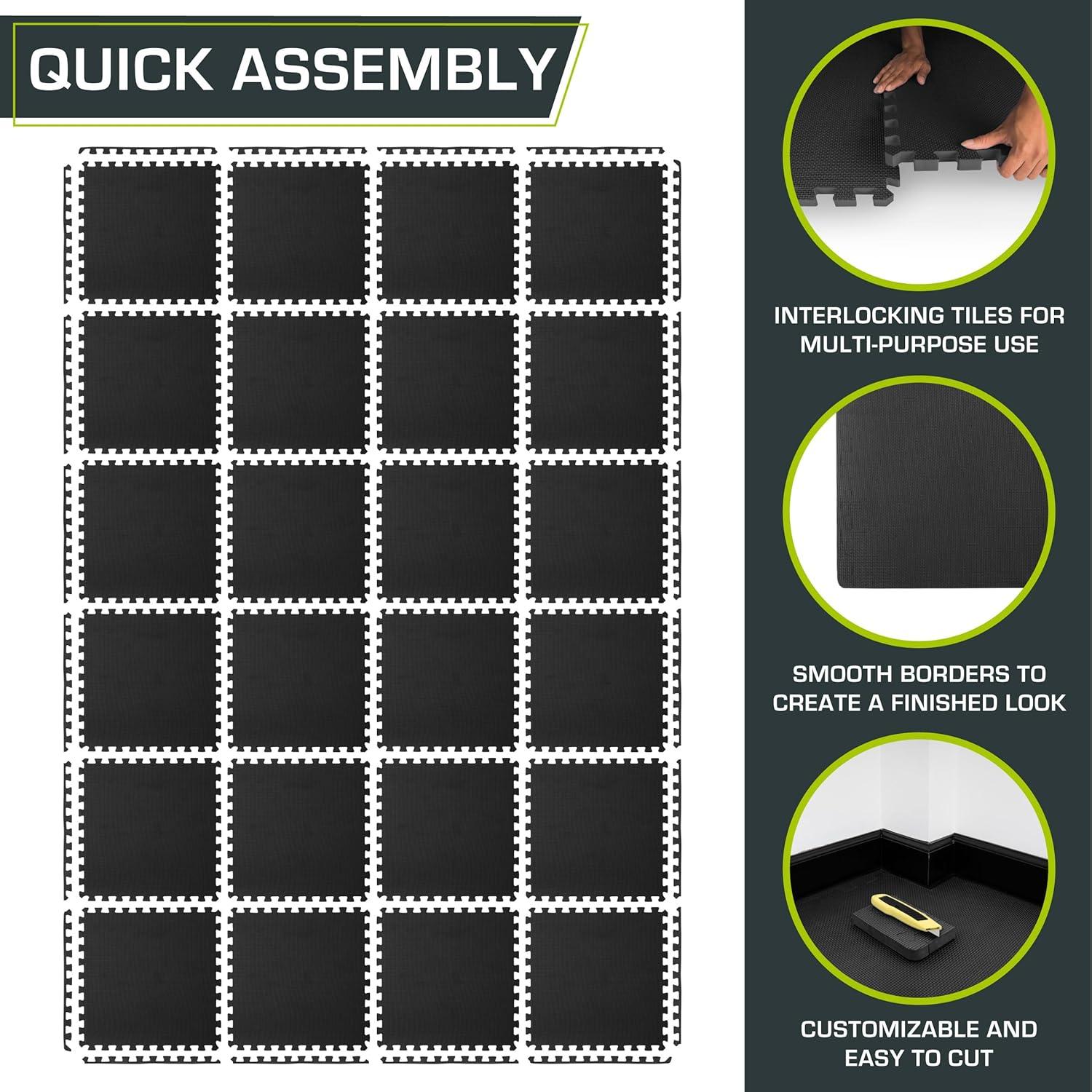 imageProsourceFit Extra Thick Puzzle Exercise Mat  EVA Foam Interlocking Tiles for Protective Cushioned Workout Flooring for Home and Gym Equipment Black  34 inch  24 Sq Ft  6 TilesBlack  34 Inch  96 Sq Ft  24 Tiles