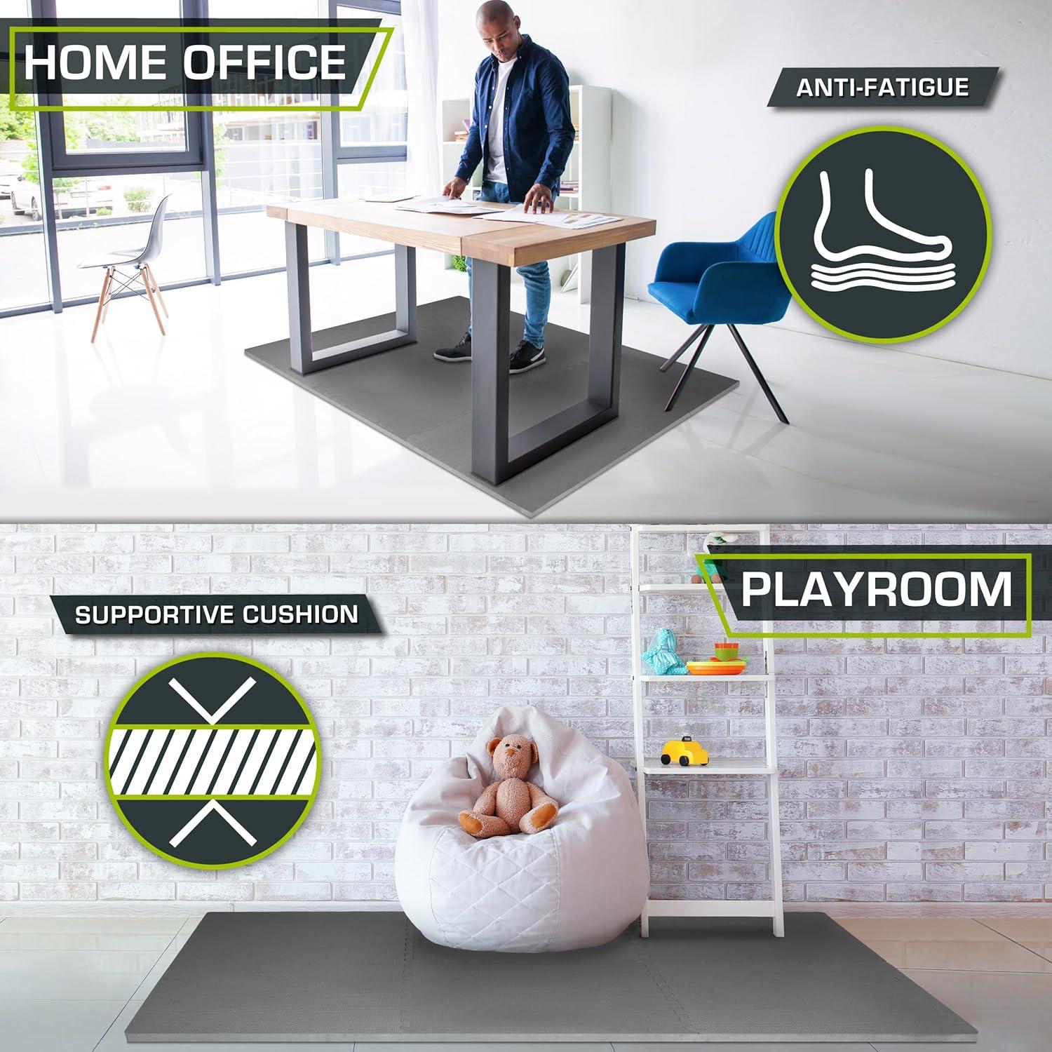 imageProsourceFit Extra Thick Puzzle Exercise Mat  EVA Foam Interlocking Tiles for Protective Cushioned Workout Flooring for Home and Gym Equipment Black  34 inch  24 Sq Ft  6 TilesGrey  1 Inch  24 Sq Ft  6 Tiles