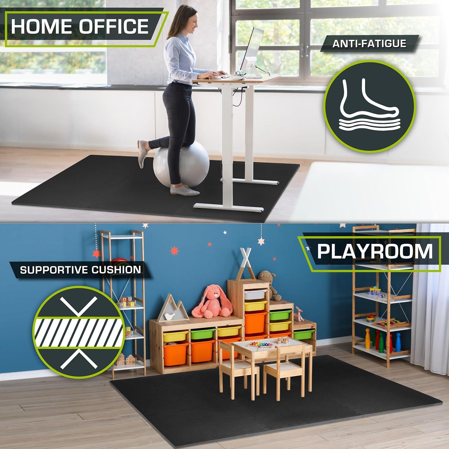 imageProsourceFit Extra Thick Puzzle Exercise Mat  EVA Foam Interlocking Tiles for Protective Cushioned Workout Flooring for Home and Gym Equipment Black  34 inch  24 Sq Ft  6 TilesBlack  34 Inch  96 Sq Ft  24 Tiles