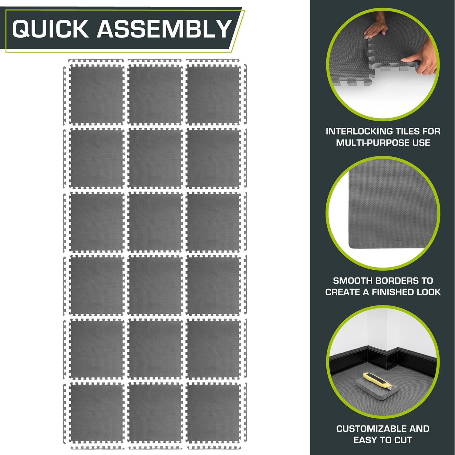 imageProsourceFit Extra Thick Puzzle Exercise Mat  EVA Foam Interlocking Tiles for Protective Cushioned Workout Flooring for Home and Gym Equipment Black  34 inch  24 Sq Ft  6 TilesGrey  1 Inch  72 Sq Ft  18 Tiles