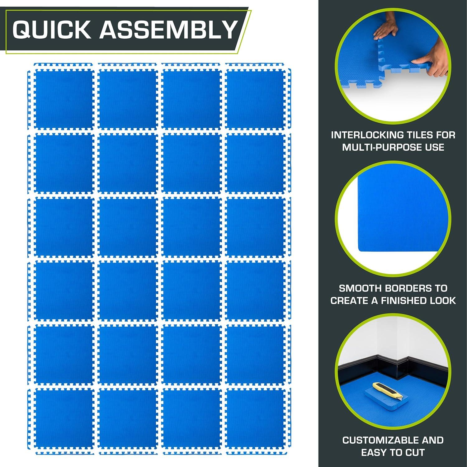 imageProsourceFit Extra Thick Puzzle Exercise Mat  EVA Foam Interlocking Tiles for Protective Cushioned Workout Flooring for Home and Gym Equipment Black  34 inch  24 Sq Ft  6 TilesBlue  34 Inch  96 Sq Ft  24 Tiles