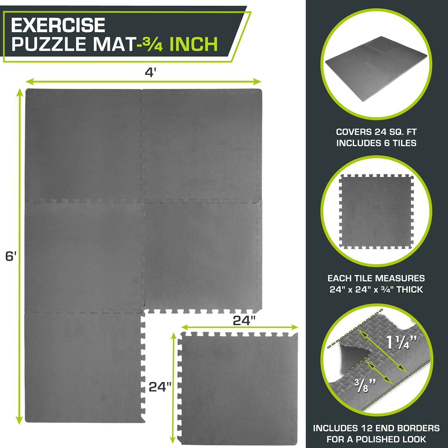 imageProsourceFit Extra Thick Puzzle Exercise Mat  EVA Foam Interlocking Tiles for Protective Cushioned Workout Flooring for Home and Gym Equipment Black  34 inch  24 Sq Ft  6 TilesGrey  34 Inch  24 Sq Ft  6 Tiles