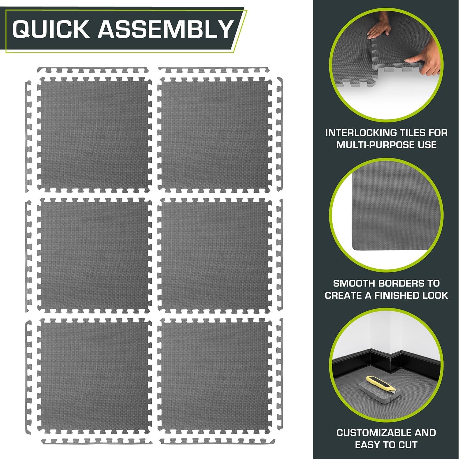 imageProsourceFit Extra Thick Puzzle Exercise Mat  EVA Foam Interlocking Tiles for Protective Cushioned Workout Flooring for Home and Gym Equipment Black  34 inch  24 Sq Ft  6 TilesGrey  1 Inch  24 Sq Ft  6 Tiles
