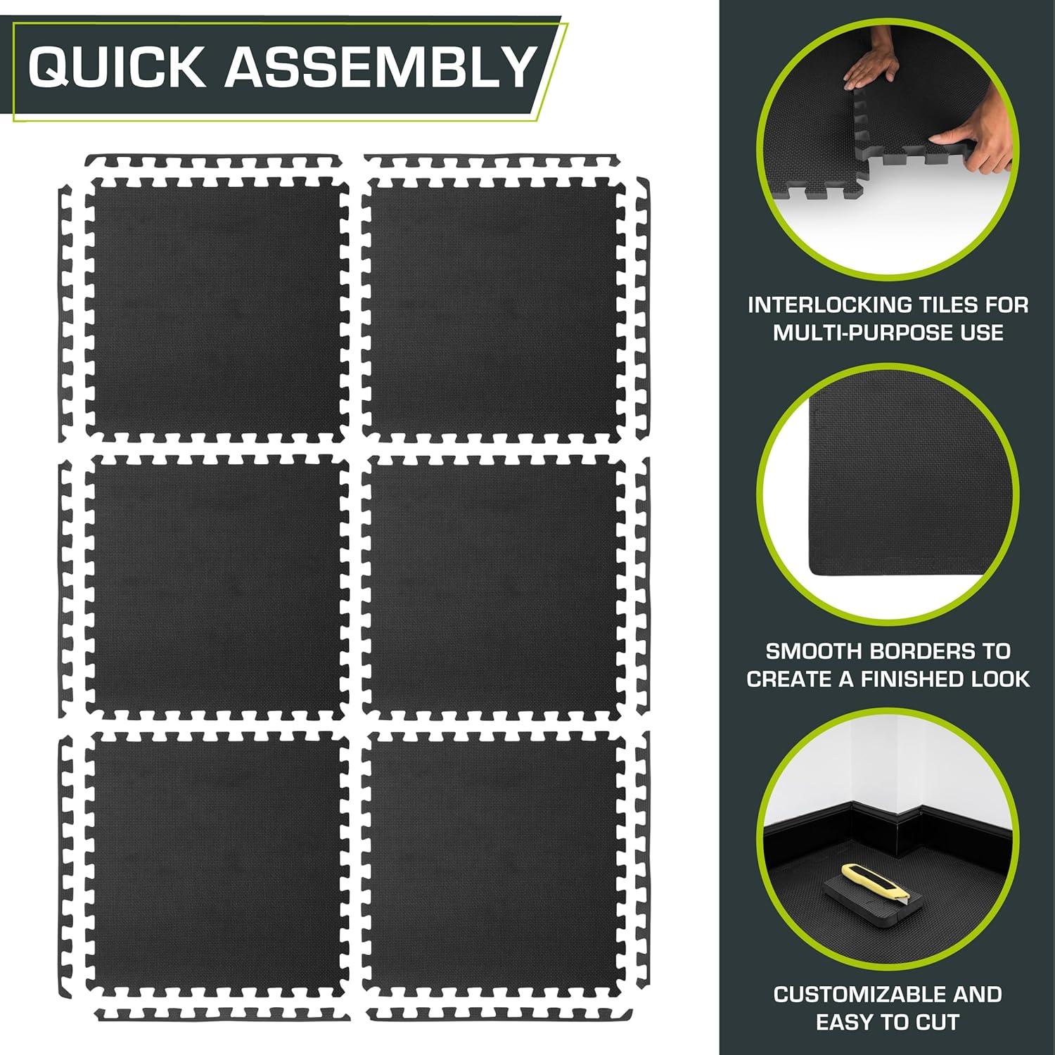 imageProsourceFit Extra Thick Puzzle Exercise Mat  EVA Foam Interlocking Tiles for Protective Cushioned Workout Flooring for Home and Gym Equipment Black  34 inch  24 Sq Ft  6 TilesBlack  1 Inch  24 Sq Ft  6 Tiles