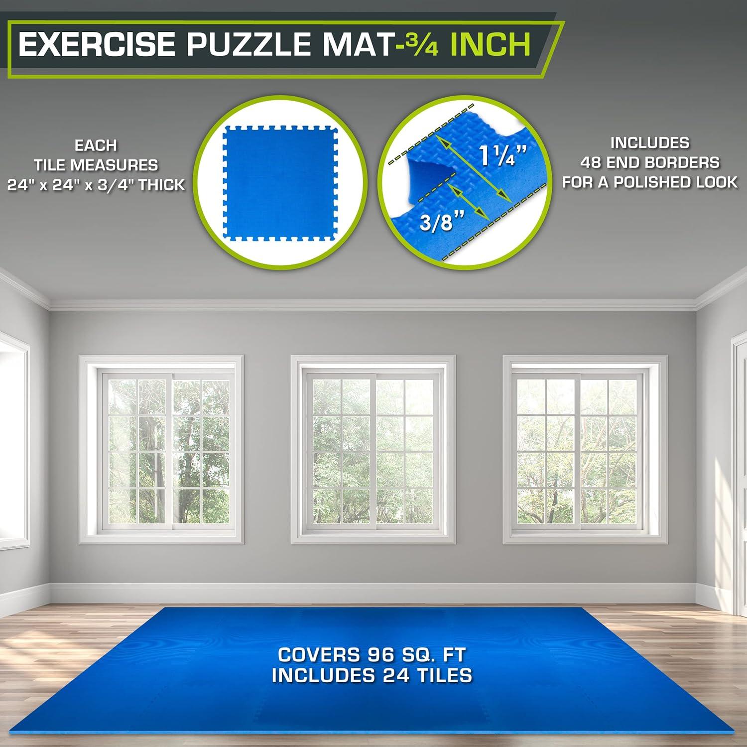 imageProsourceFit Extra Thick Puzzle Exercise Mat  EVA Foam Interlocking Tiles for Protective Cushioned Workout Flooring for Home and Gym Equipment Black  34 inch  24 Sq Ft  6 TilesBlue  34 Inch  96 Sq Ft  24 Tiles