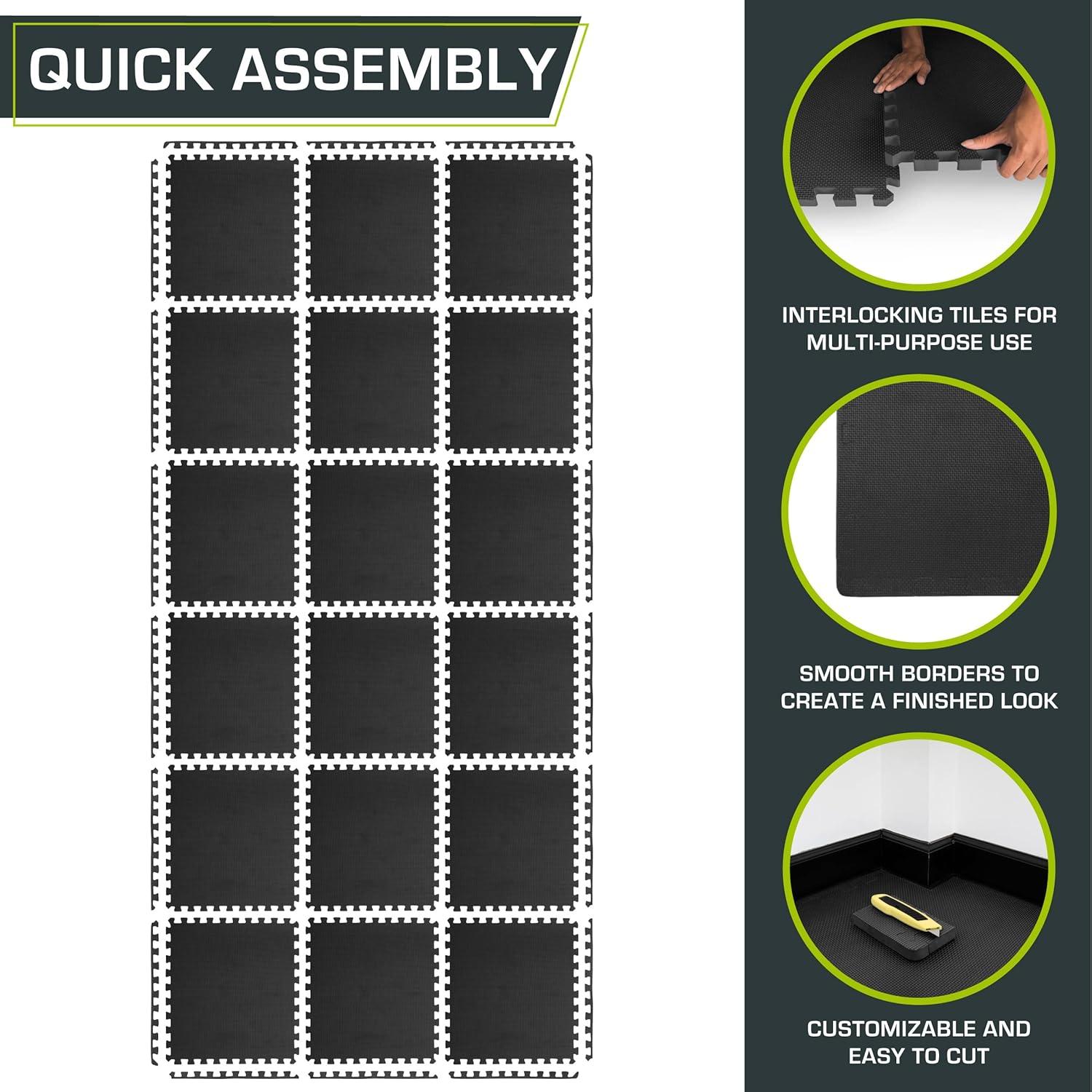 imageProsourceFit Extra Thick Puzzle Exercise Mat  EVA Foam Interlocking Tiles for Protective Cushioned Workout Flooring for Home and Gym Equipment Black  34 inch  24 Sq Ft  6 TilesBlack  1 Inch  72 Sq Ft  18 Tiles