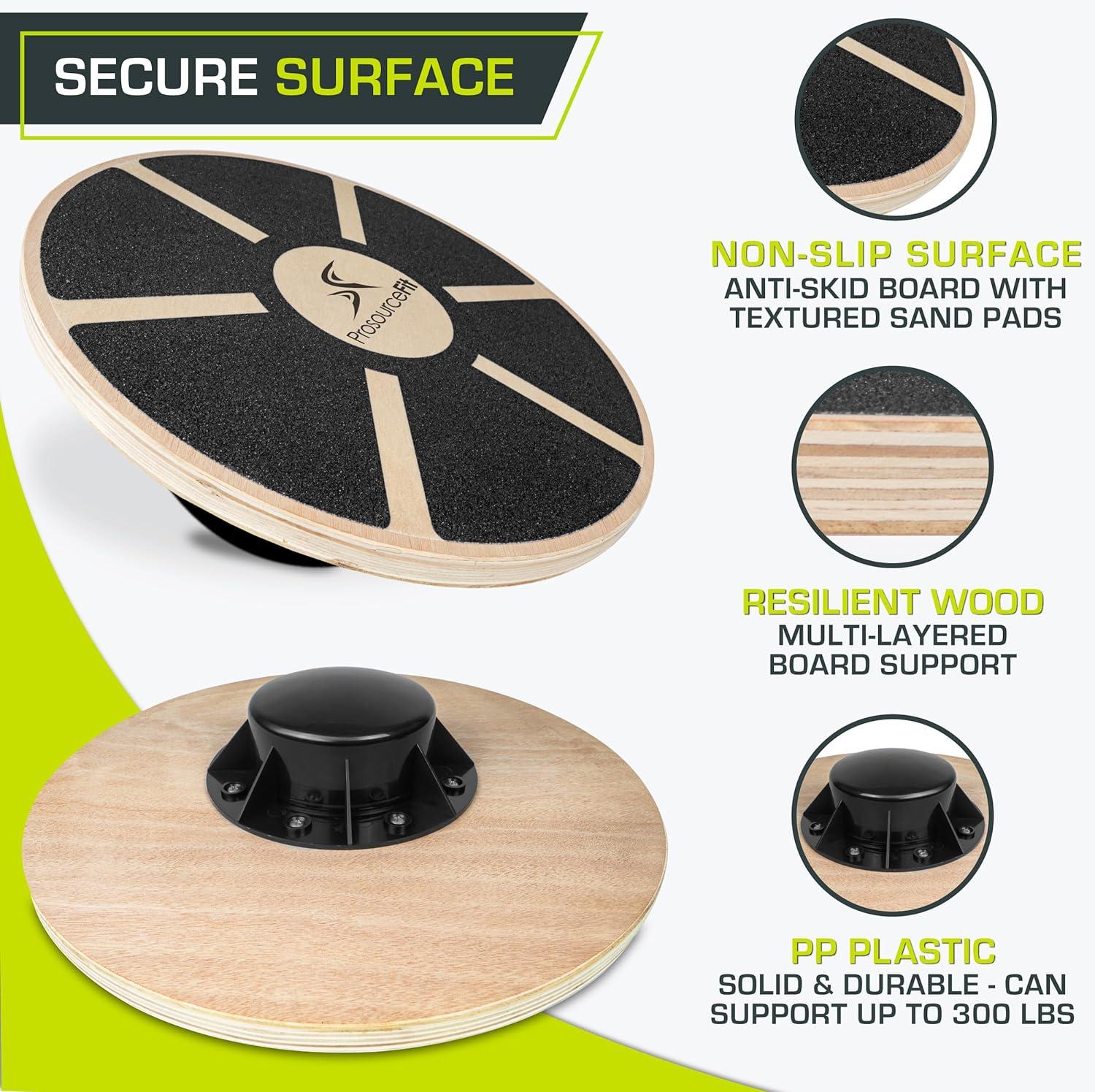 imageProsourceFit Wooden Balance Board NonSlip Wobble Core Trainer 1575in 395cm Diameter with 360 Rotation for Stability Training Full Body Exercises Physical TherapyBlack