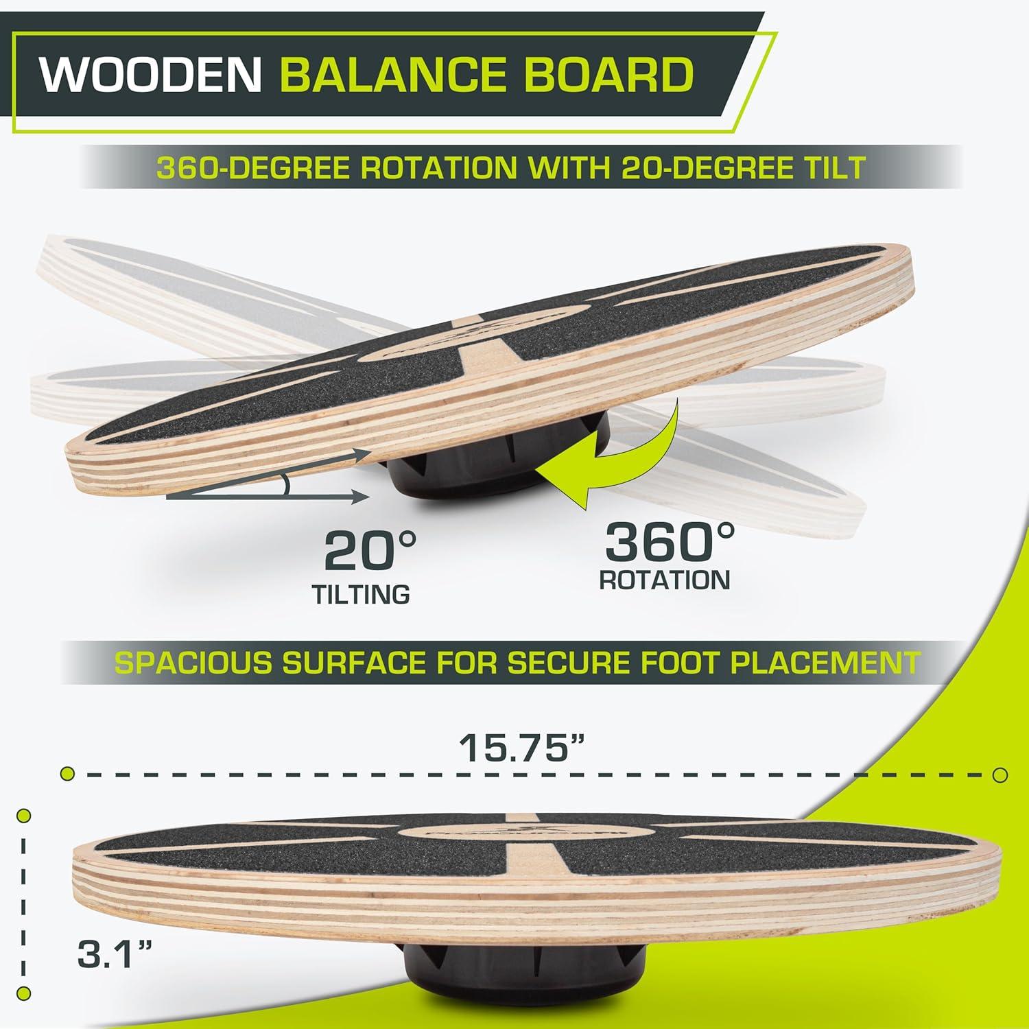 imageProsourceFit Wooden Balance Board NonSlip Wobble Core Trainer 1575in 395cm Diameter with 360 Rotation for Stability Training Full Body Exercises Physical TherapyBlack