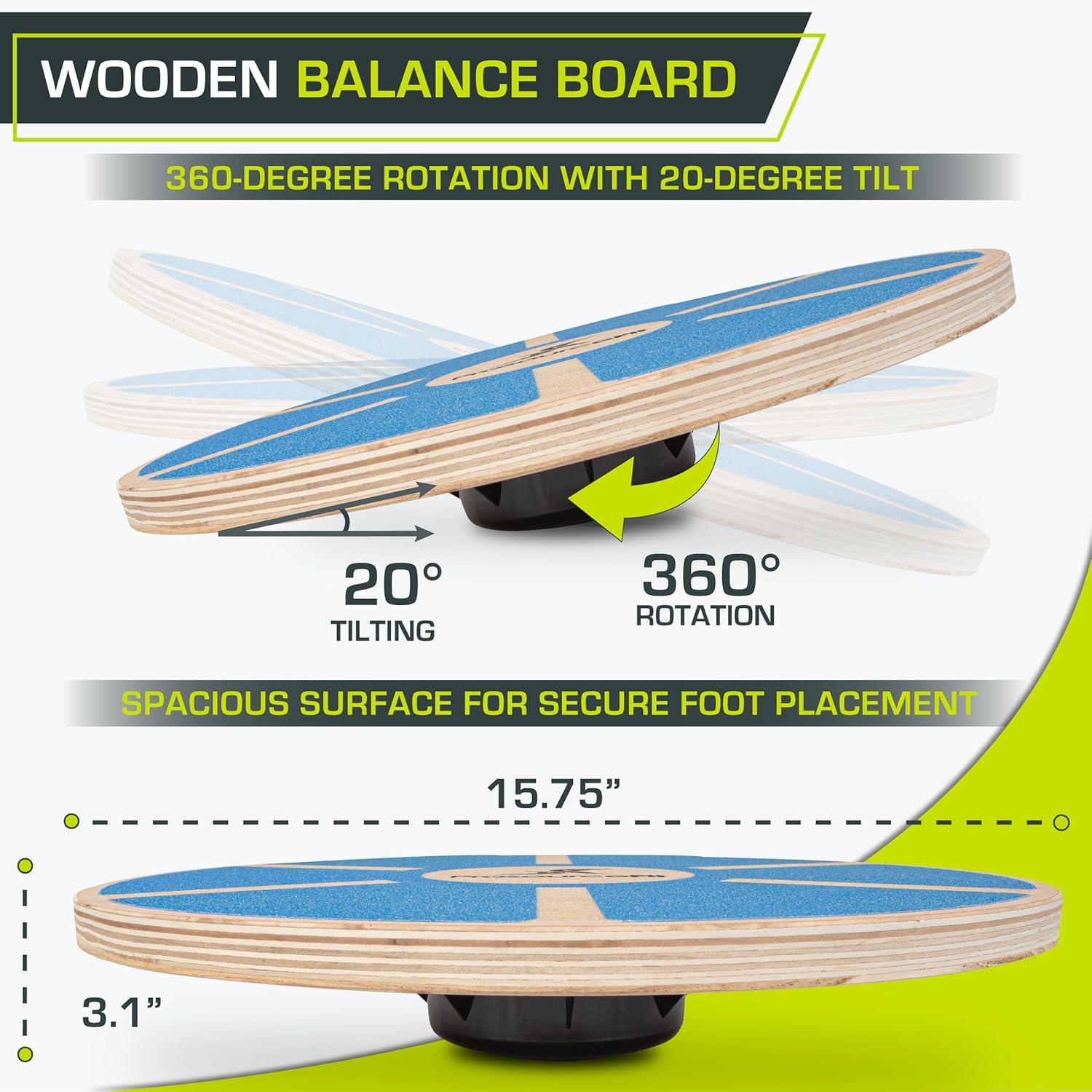 imageProsourceFit Wooden Balance Board NonSlip Wobble Core Trainer 1575in 395cm Diameter with 360 Rotation for Stability Training Full Body Exercises Physical TherapyBlue