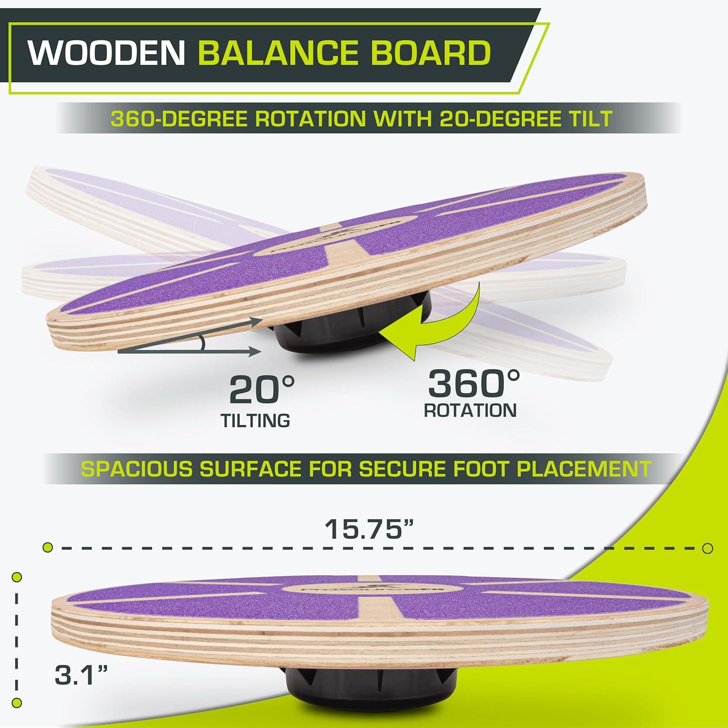 imageProsourceFit Wooden Balance Board NonSlip Wobble Core Trainer 1575in 395cm Diameter with 360 Rotation for Stability Training Full Body Exercises Physical TherapyPurple