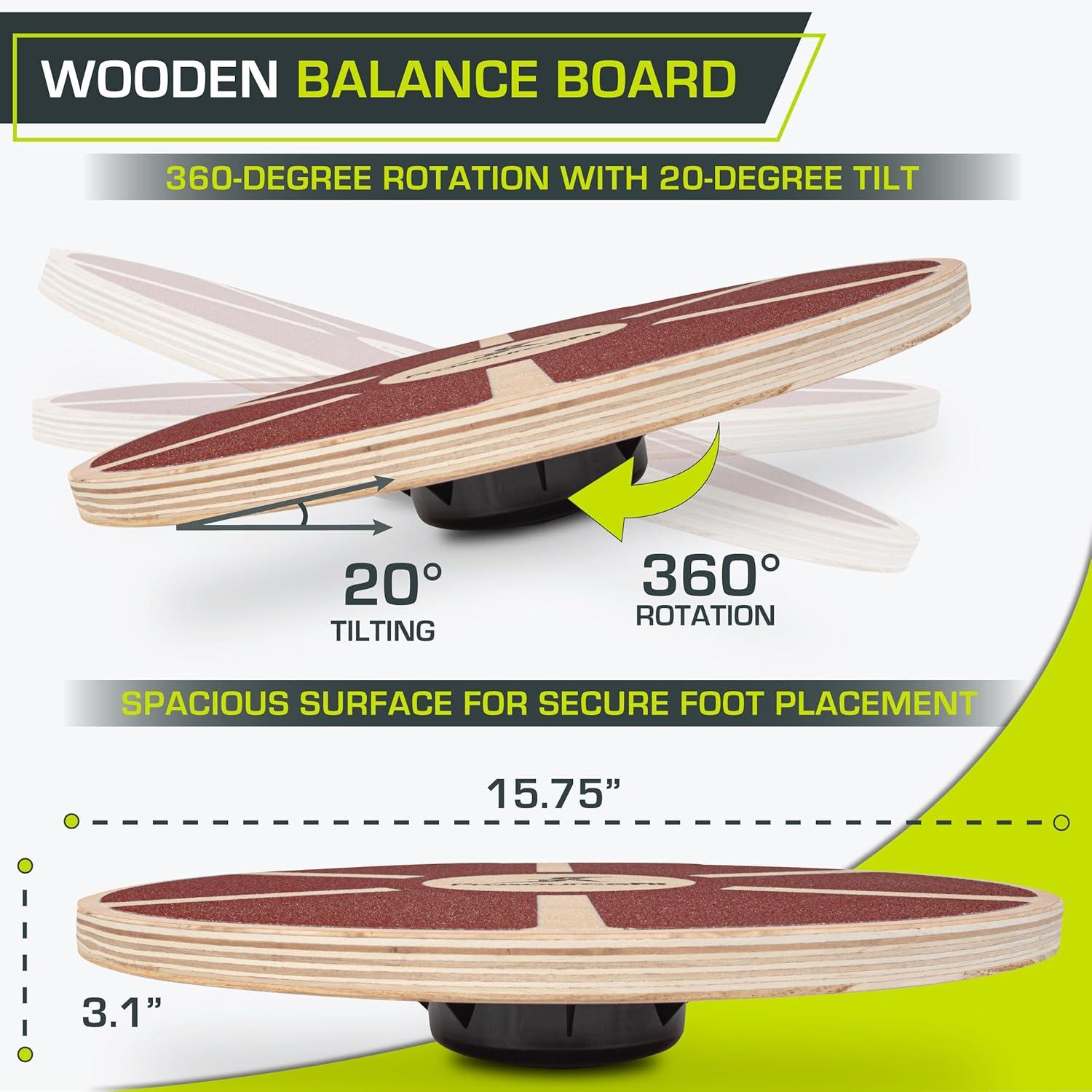 imageProsourceFit Wooden Balance Board NonSlip Wobble Core Trainer 1575in 395cm Diameter with 360 Rotation for Stability Training Full Body Exercises Physical TherapyRed