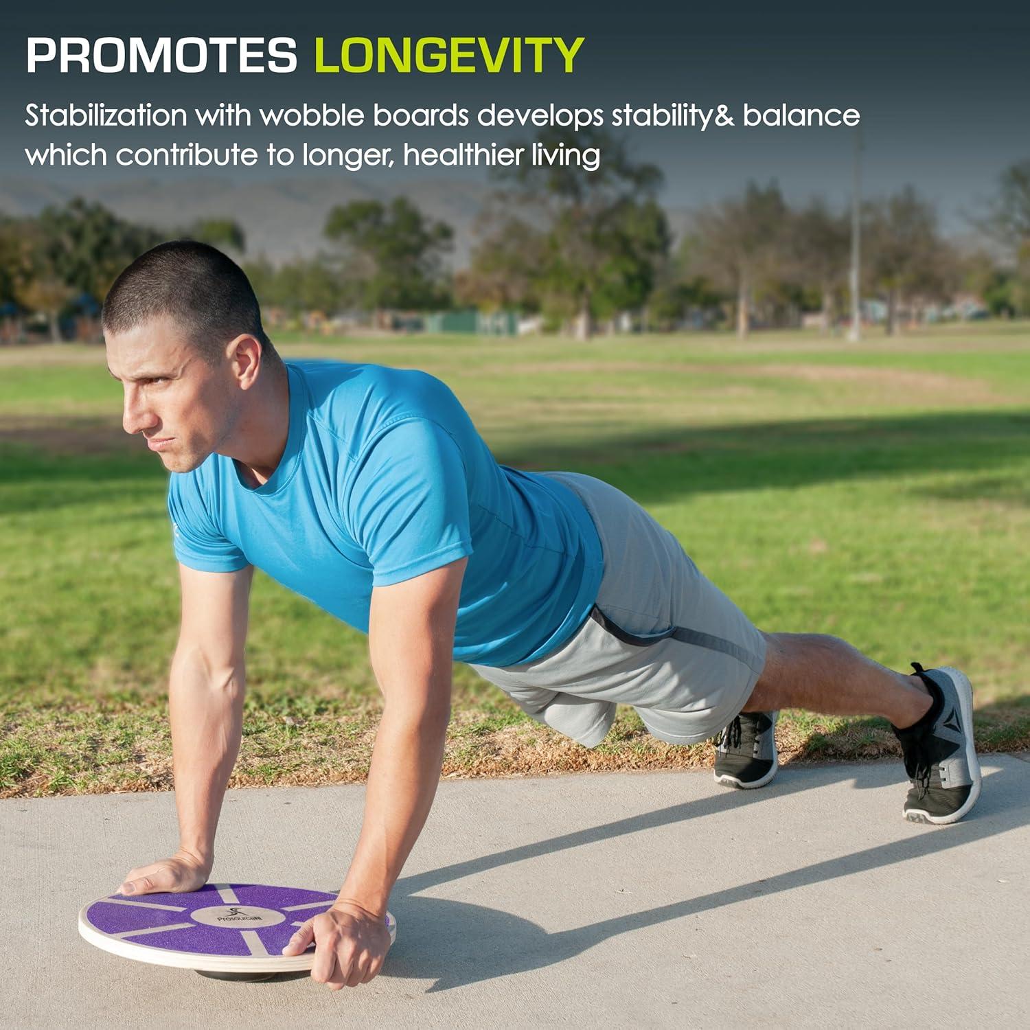 imageProsourceFit Wooden Balance Board NonSlip Wobble Core Trainer 1575in 395cm Diameter with 360 Rotation for Stability Training Full Body Exercises Physical TherapyPurple