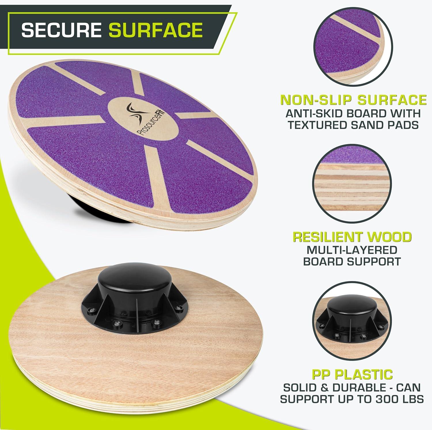 imageProsourceFit Wooden Balance Board NonSlip Wobble Core Trainer 1575in 395cm Diameter with 360 Rotation for Stability Training Full Body Exercises Physical TherapyPurple